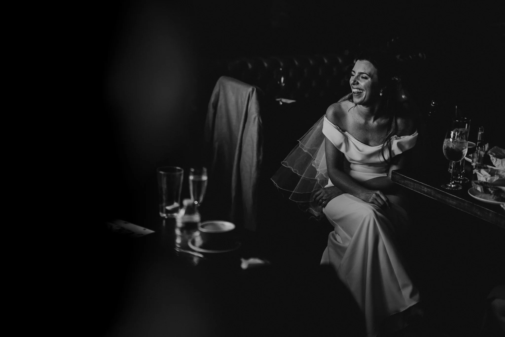  Bride laughing at The Old Ship in Hammersmith 