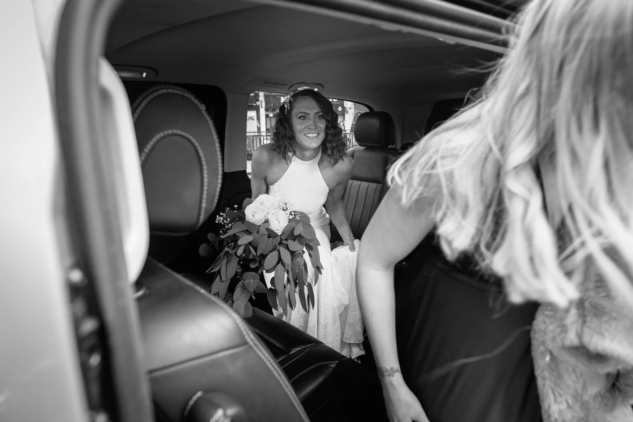  The Bride arrives at the Bull and Gate in a taxi 