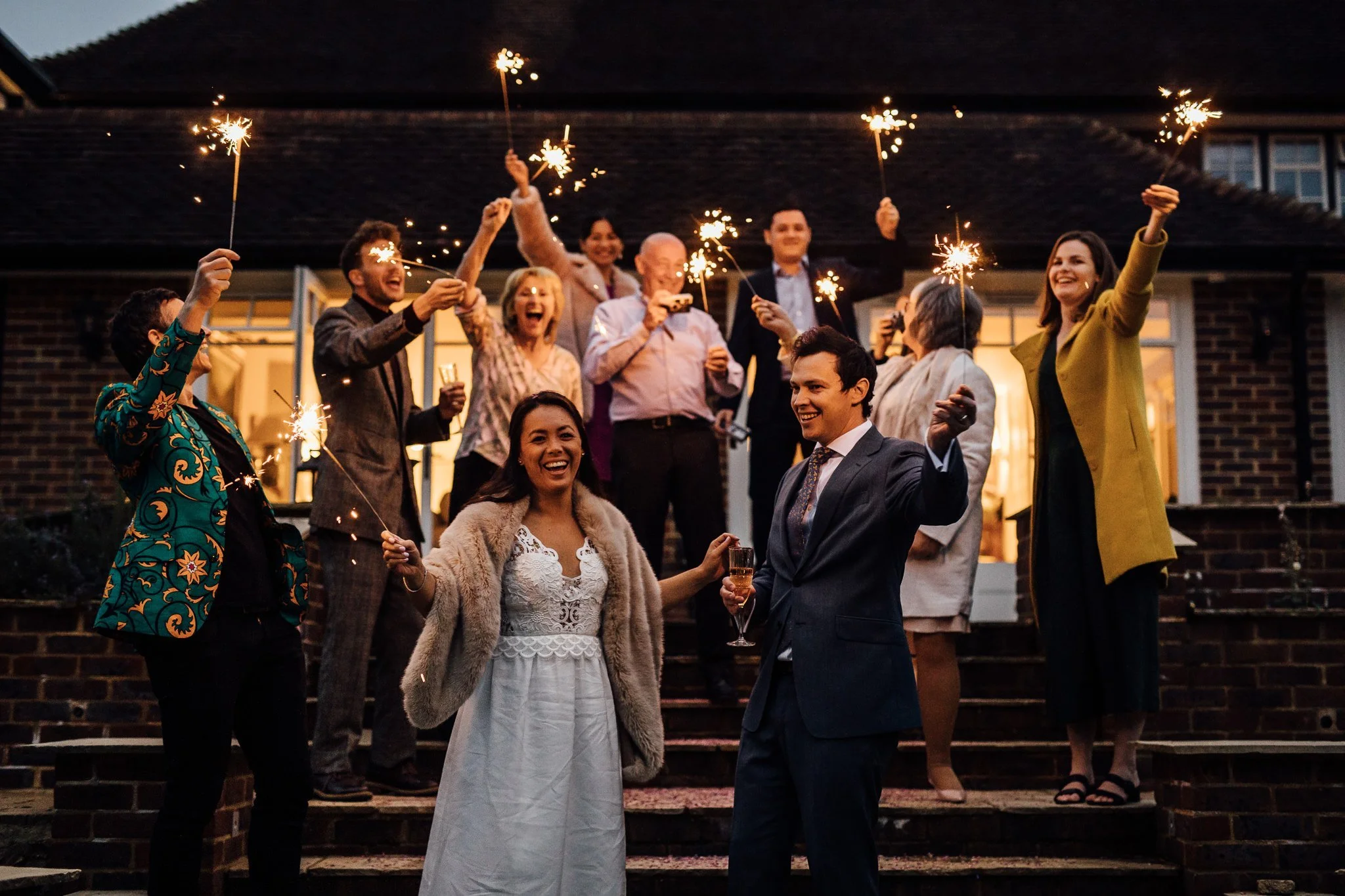  Wedding guests with sparklers 