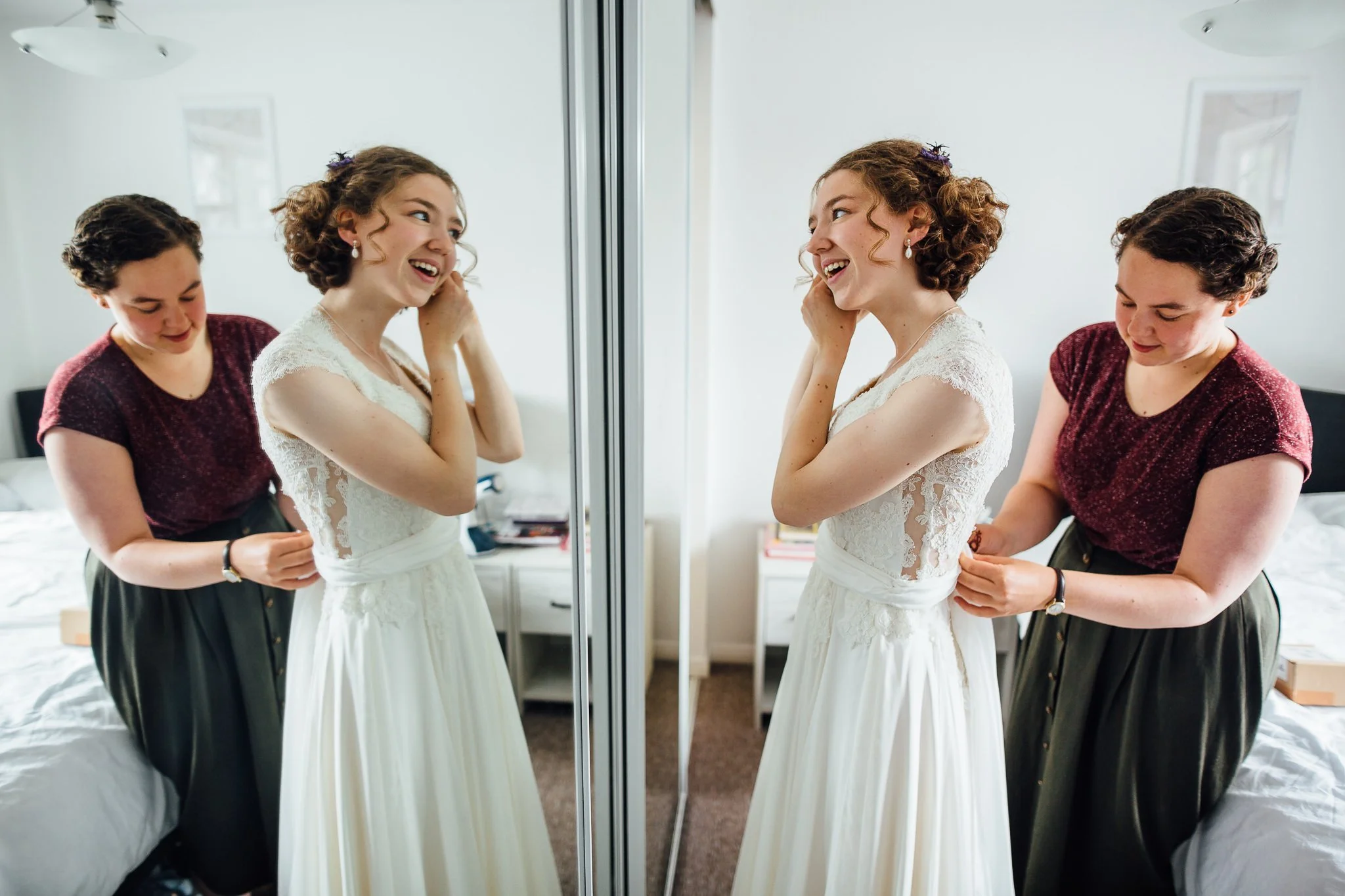  Bride getting ready for the ceremony at Wycliffe Baptist Church in Reading  