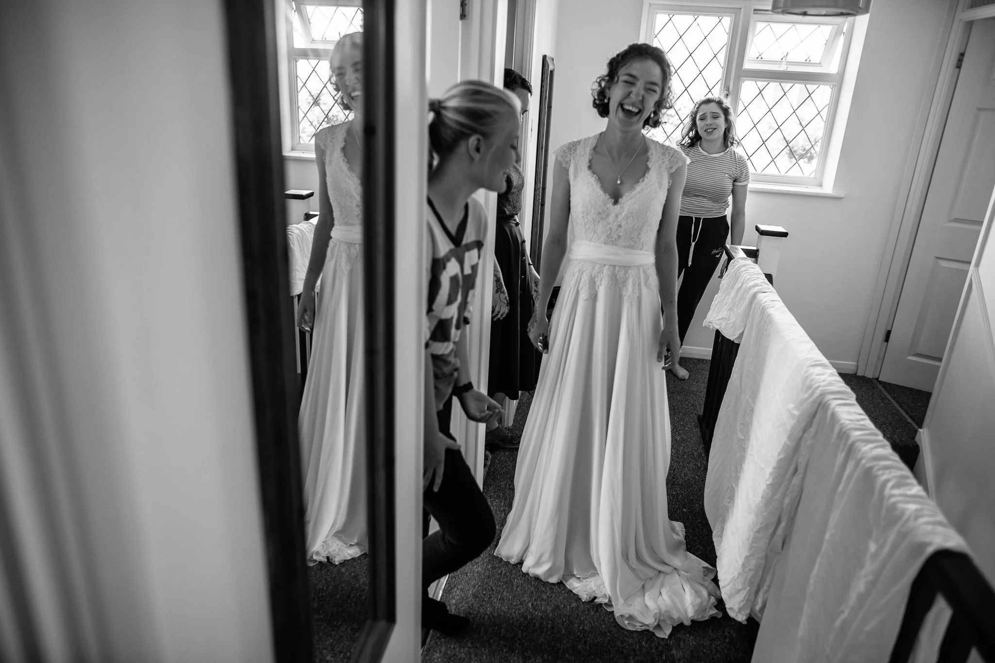  Bride in her dress as she gets ready for the ceremony at Wycliffe Baptist Church in Reading 