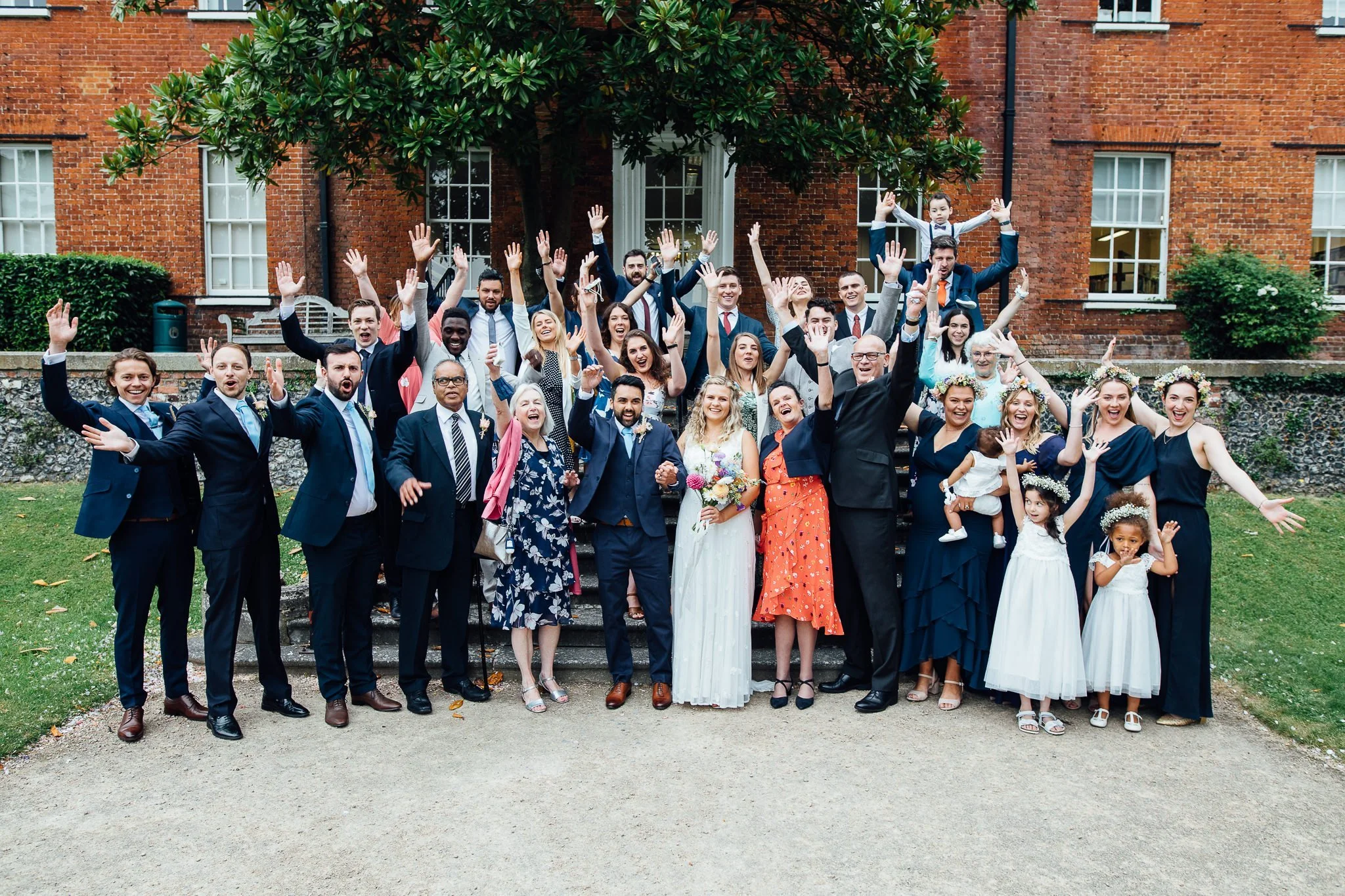  Group photo of all guests at Leatherhead Register Office 