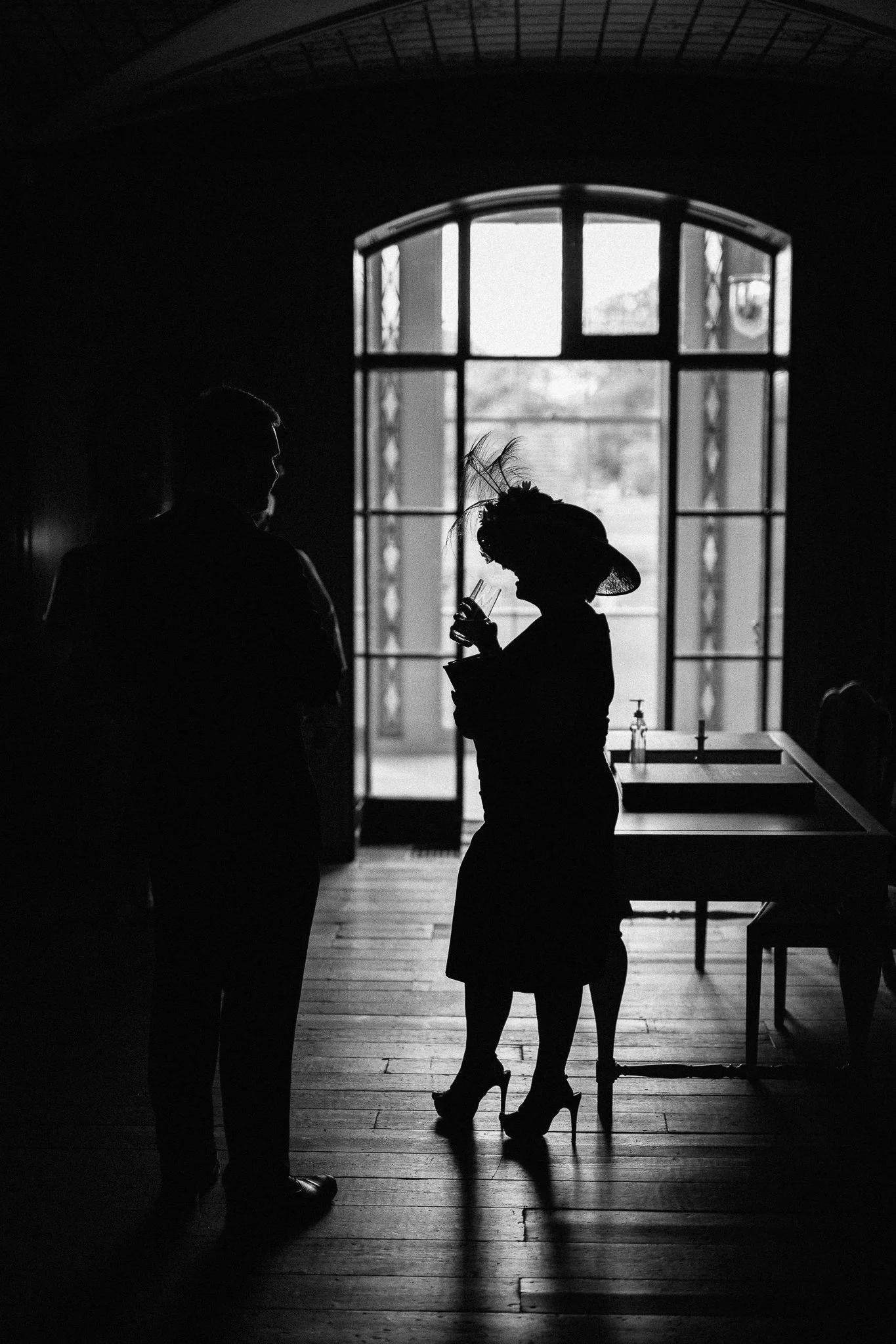  Silhouette of a wedding guest at  Pitzhanger Manor  