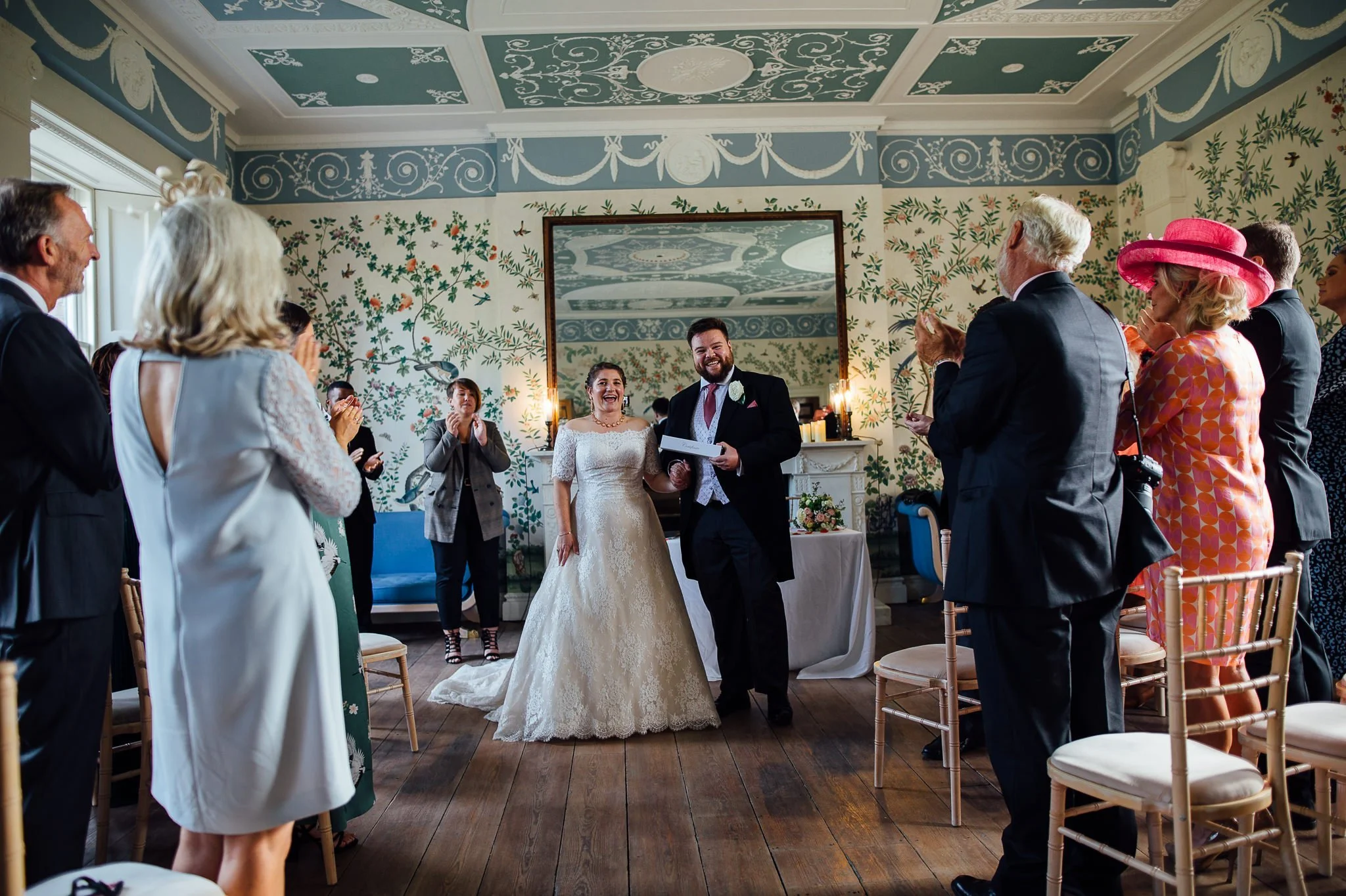  Bride and Groom smiling after the wedding ceremony at  Pitzhanger Manor 