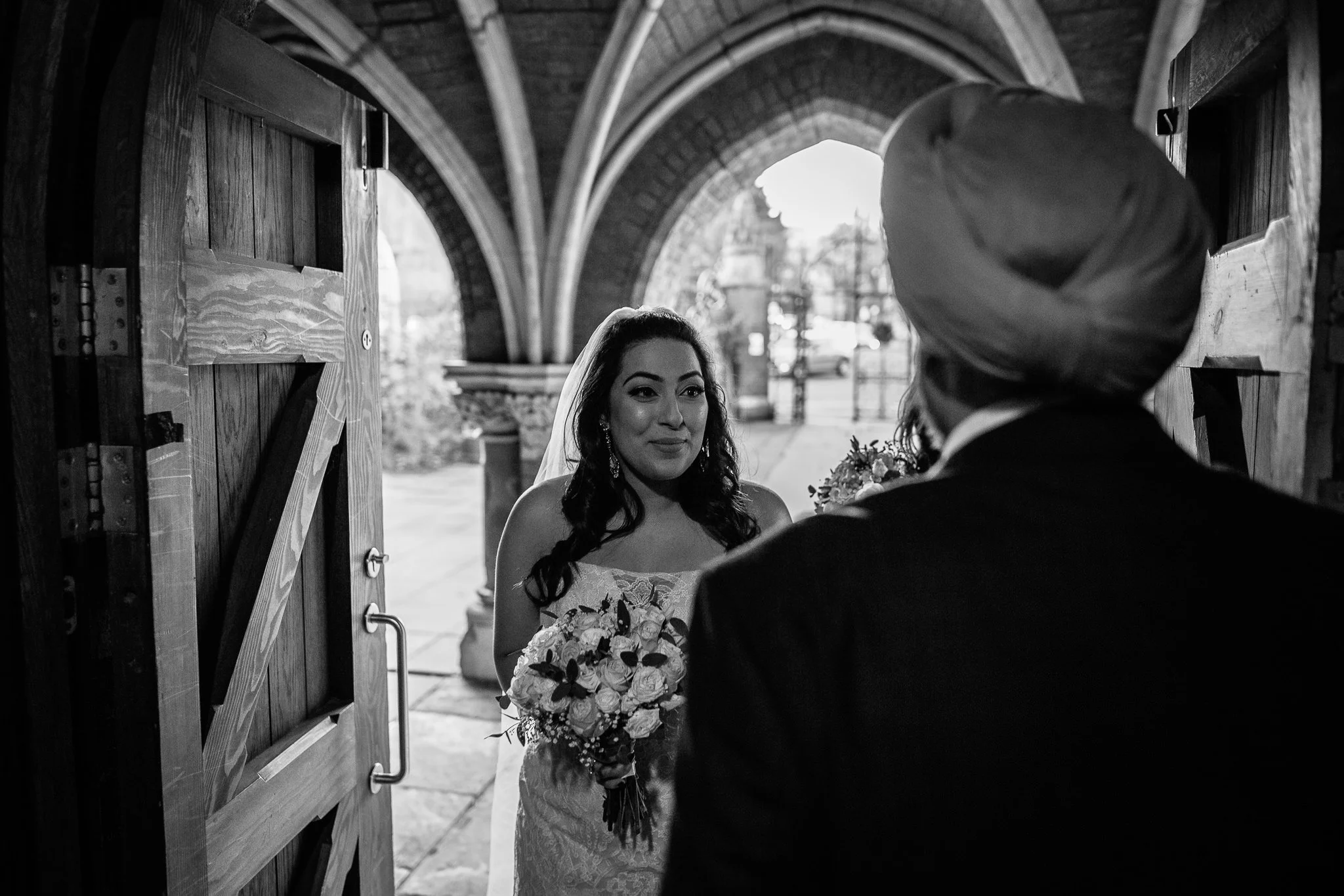  Bride arrives at the entrance of St Stephen’s Trust Hampstead 