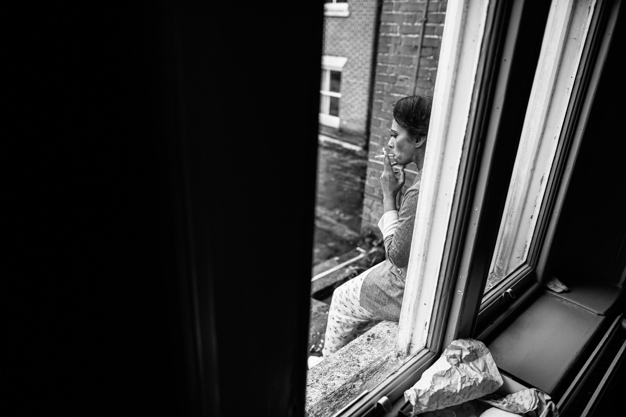  Bride smokes a cigarette 