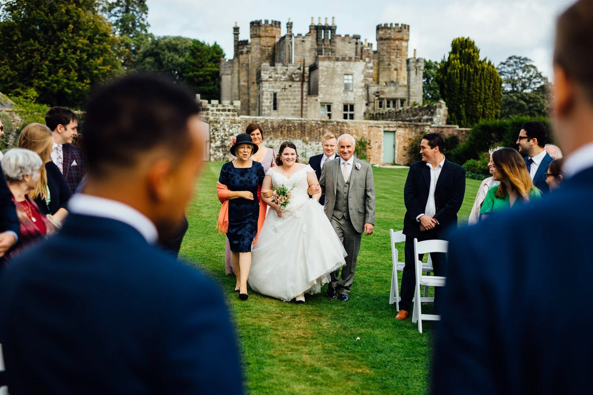  Bride sees the groom for the first time in the walled garden at Wadhurst Castle 