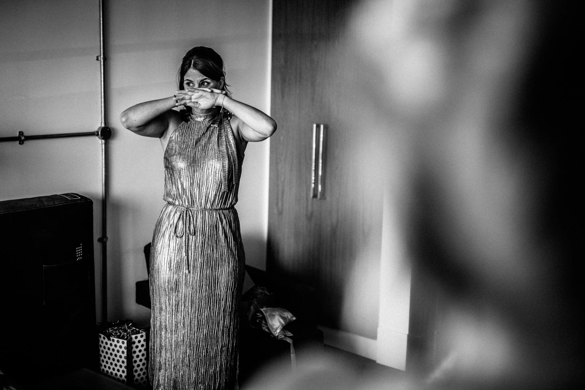  Bridesmaid is overcome by emotion at seeing Bride in her dress 