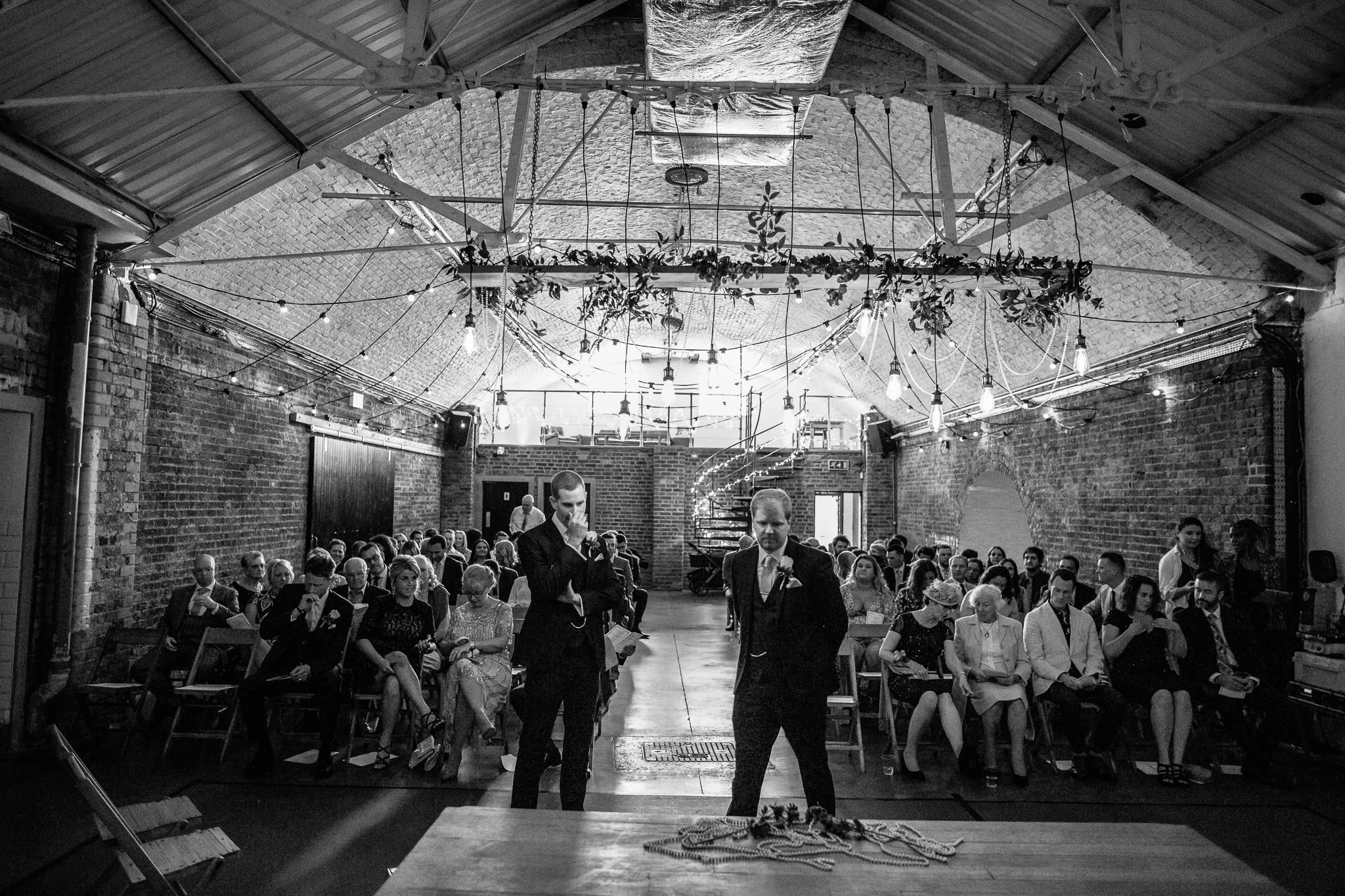  Groom and Bestman wait nervously for the Bride at Shoreditch Studios 