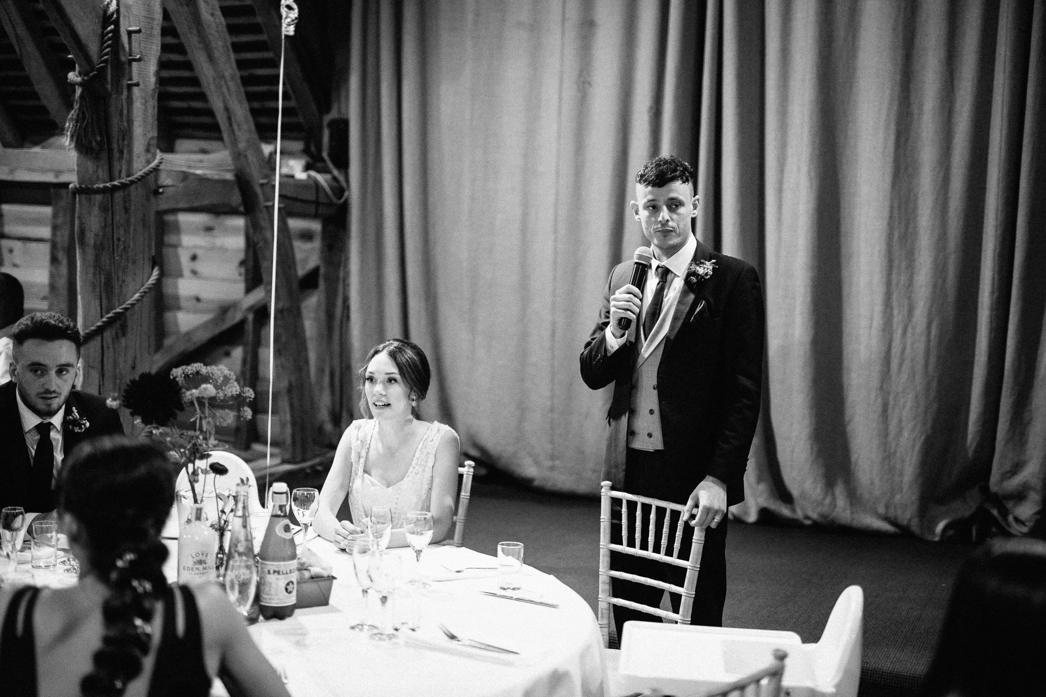  Groom gives a speech at Gildings Barns in Newdigate Surrey 