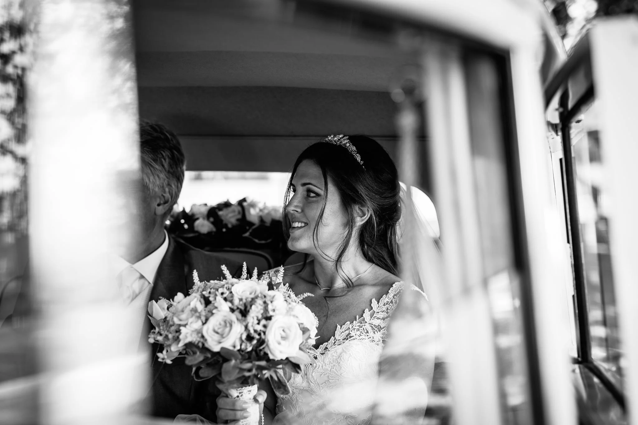  Bride waiting outside the Chapel of St Luke at Epsom College 