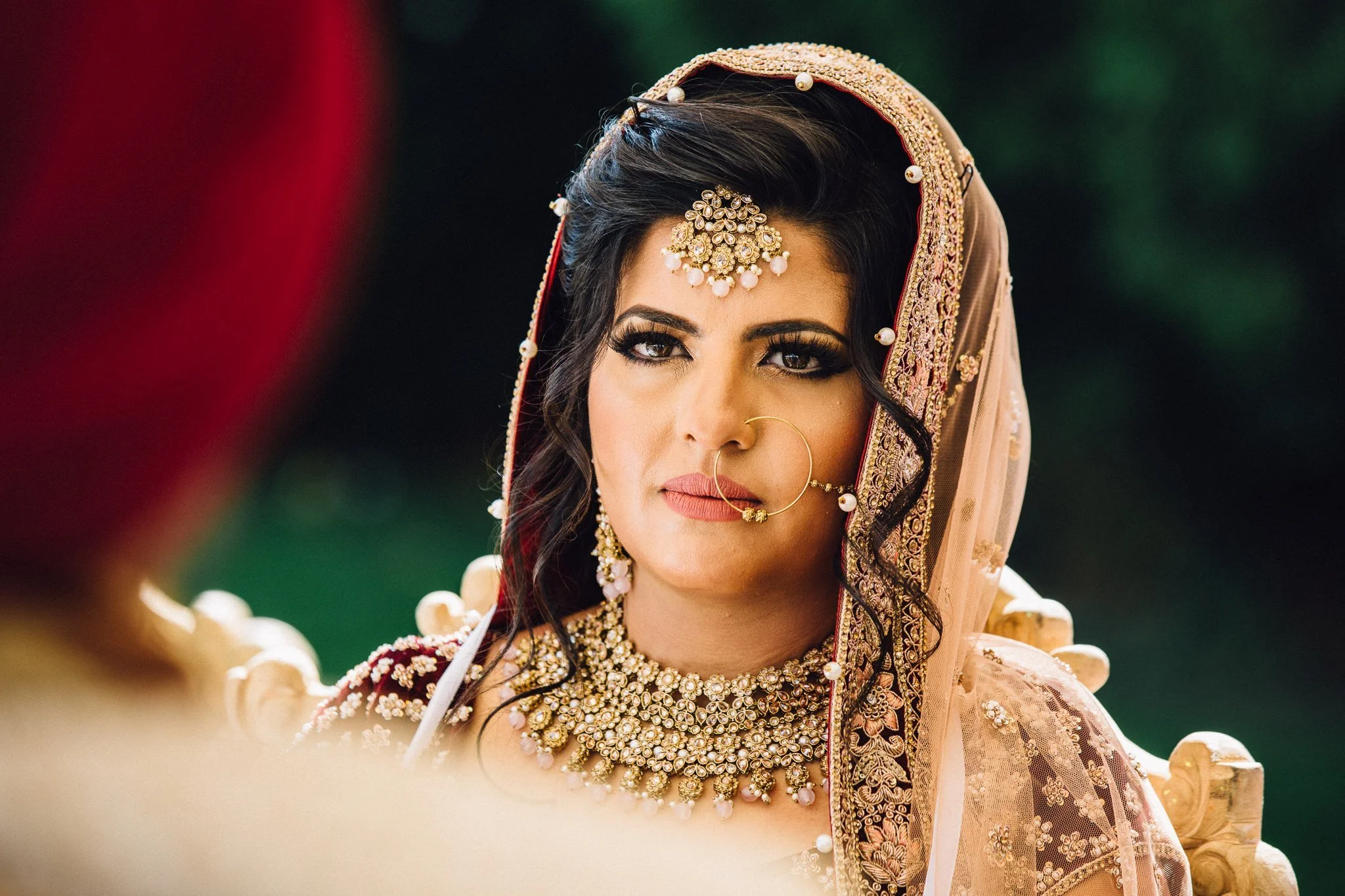  Portrait of bride in her Sikh attire at Trunkwell House in Berkshire 