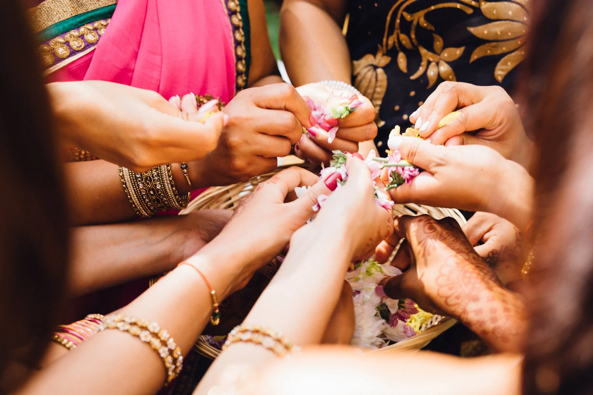  Guests take handful of petals 