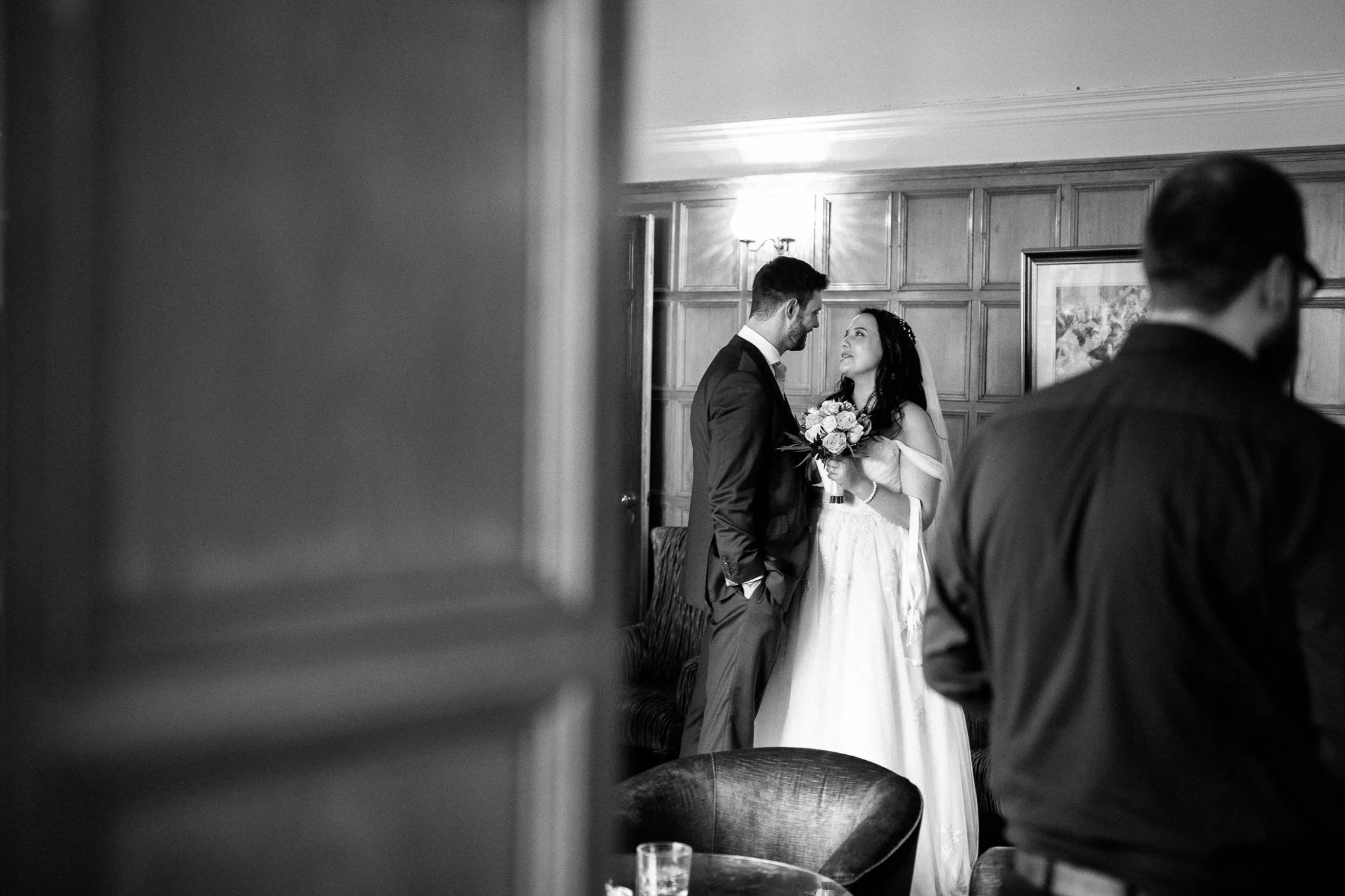  Bride and groom looking at each other 
