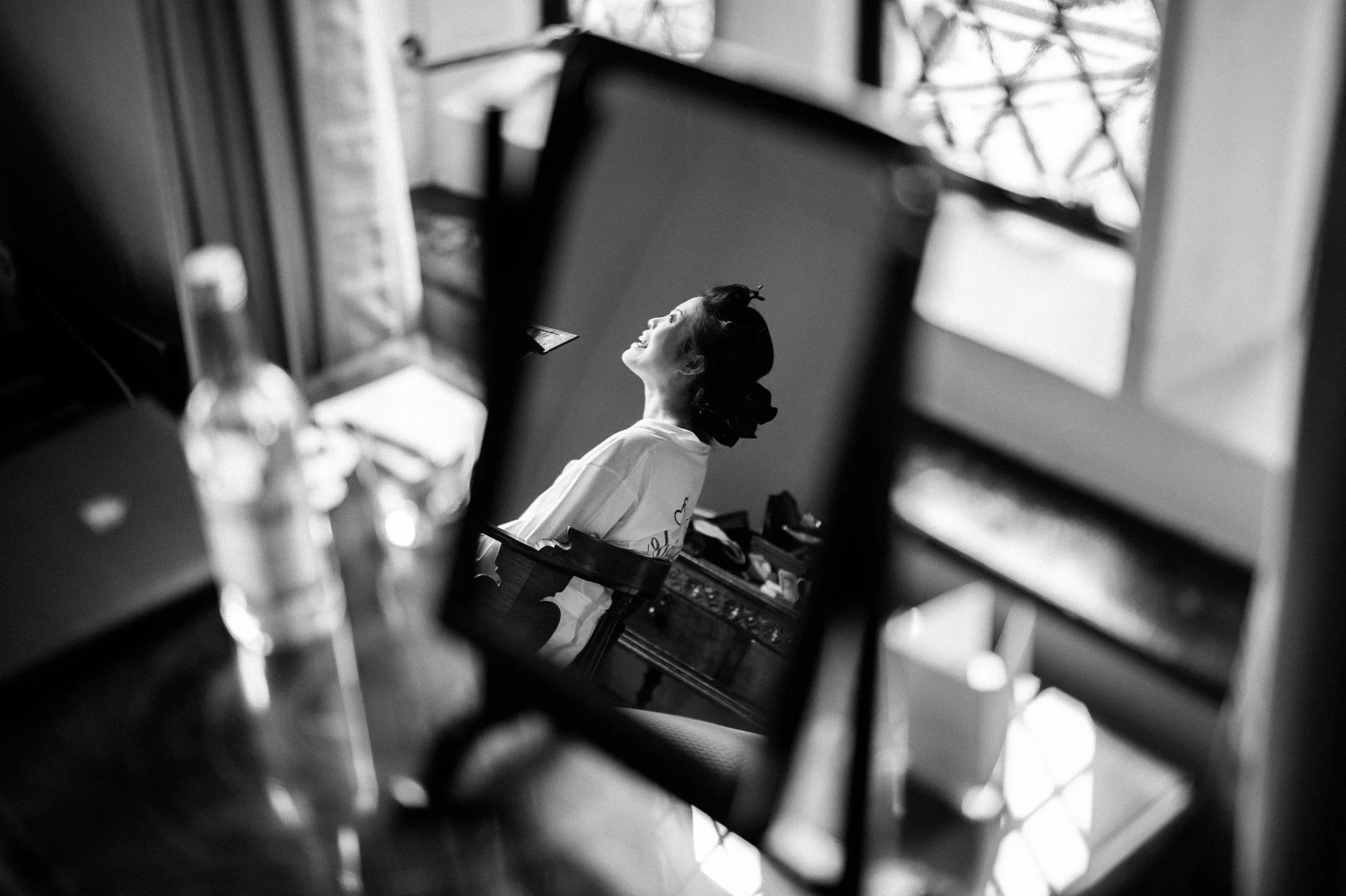  Bride’s reflection in a mirror at Great Fosters Egham 