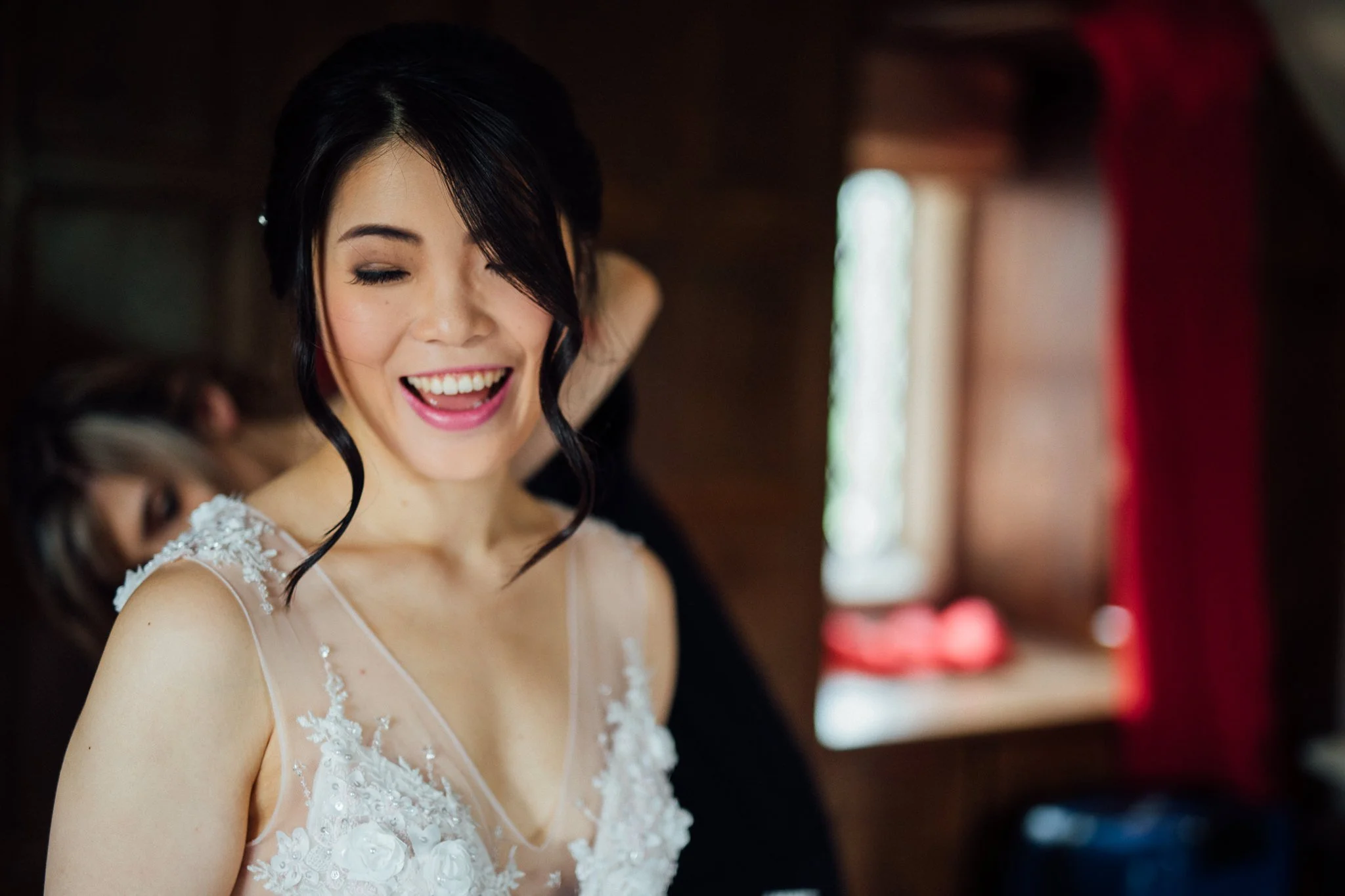  Bride smiling at Great Fosters Egham 