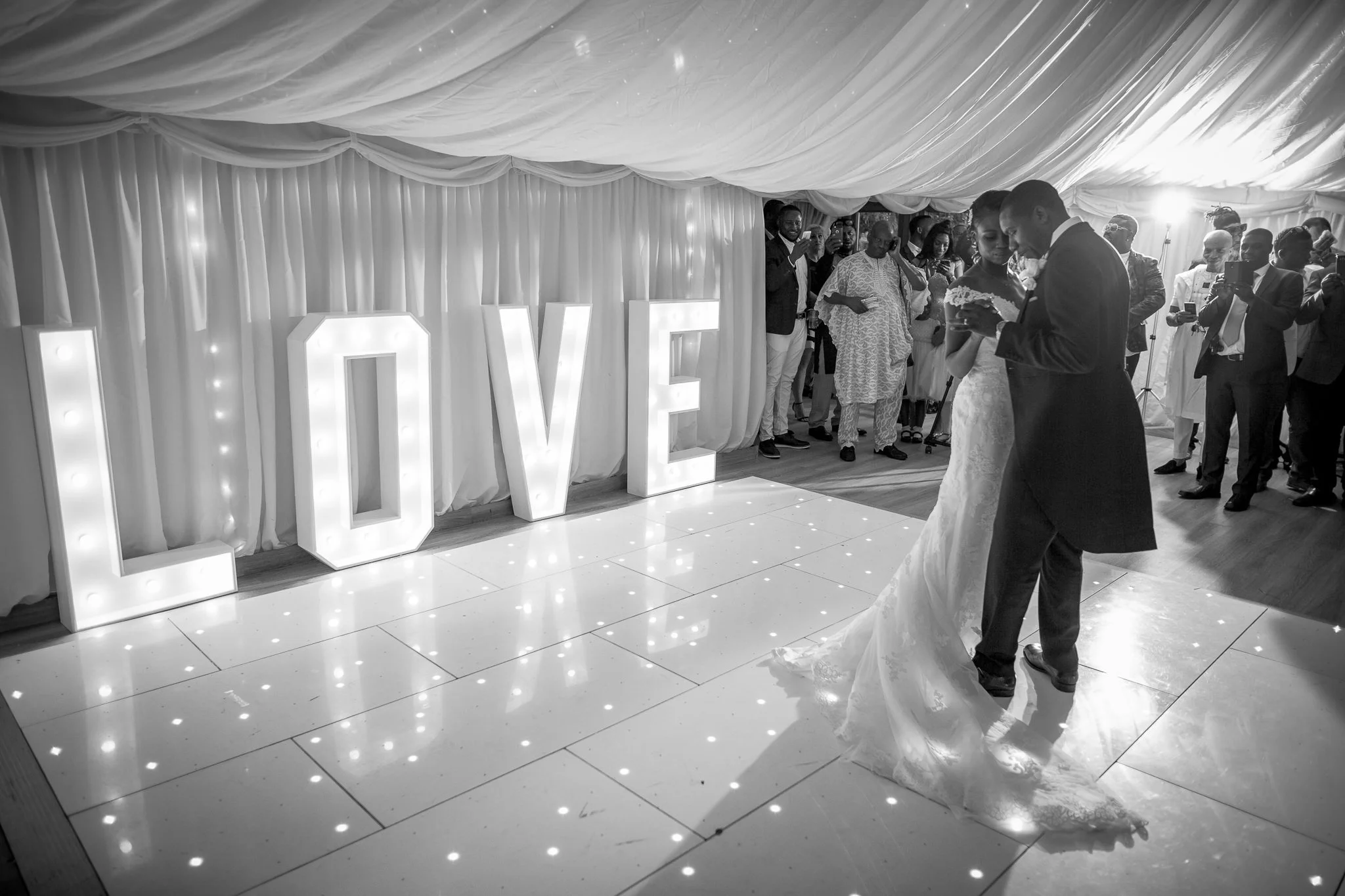  Bride and groom dancing at Newland Hall Essex 
