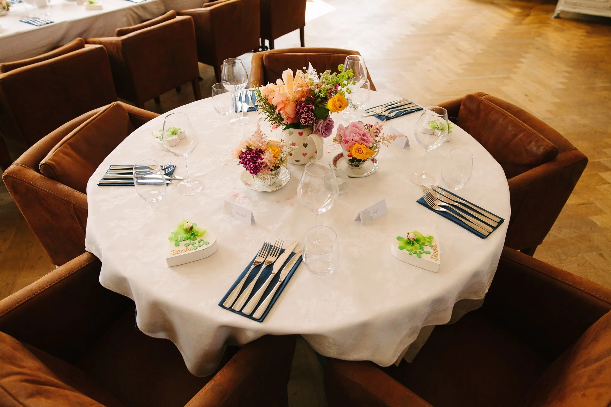  A table ready for the wedding breakfast at The Truscott Arms 