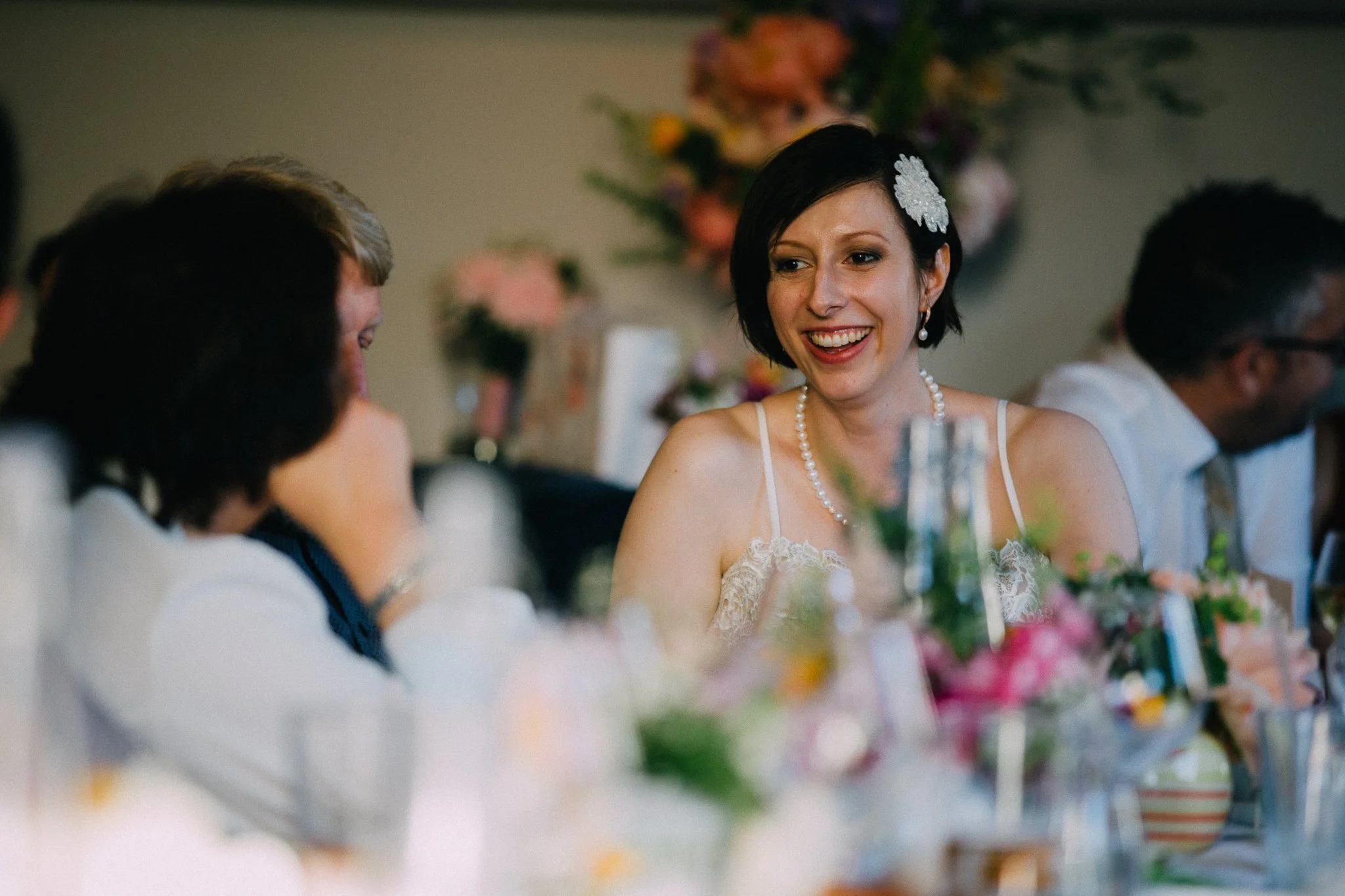  Bride talking and laughing. 