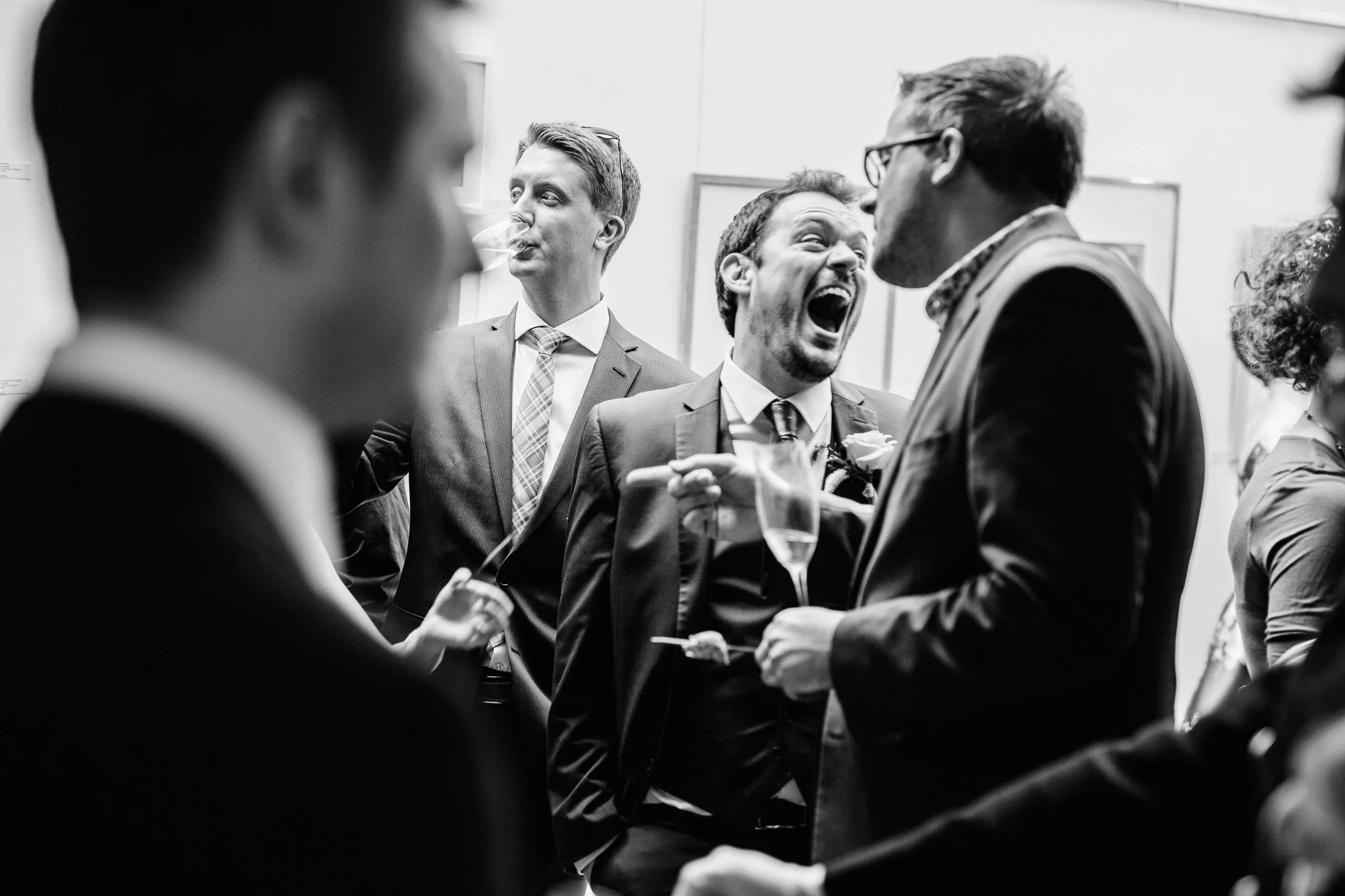  Wedding guest laughing at Burgh House Hampstead  
