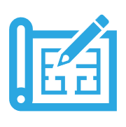 Icon of a blueprint with a pencil, representing design or planning.