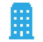 Blue outline of a tall building with multiple windows