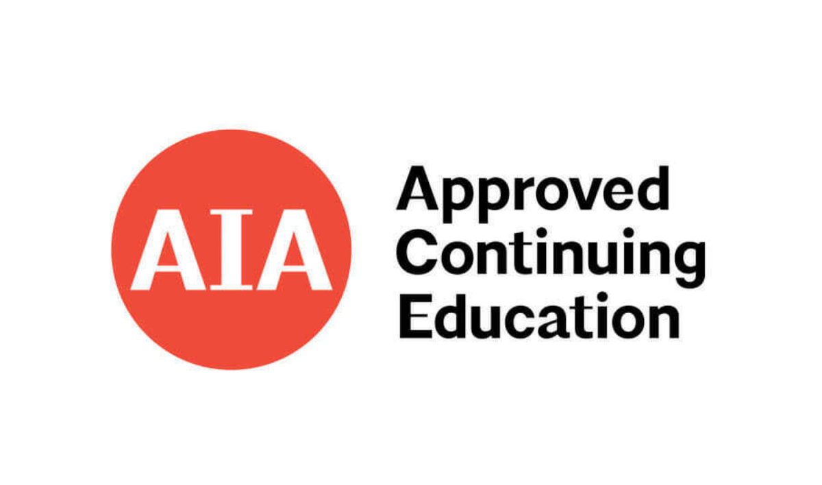 AIA Approved Continuing Education logo with a red circle containing white letters 'AIA' and black text to the right that says 'Approved Continuing Education'