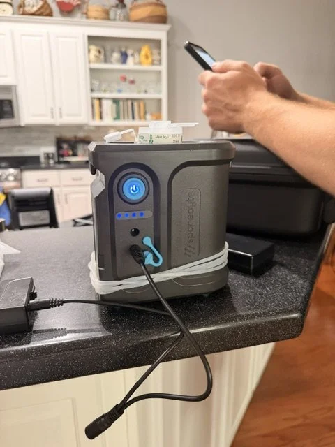 Portable air sampling on kitchen countertop.
