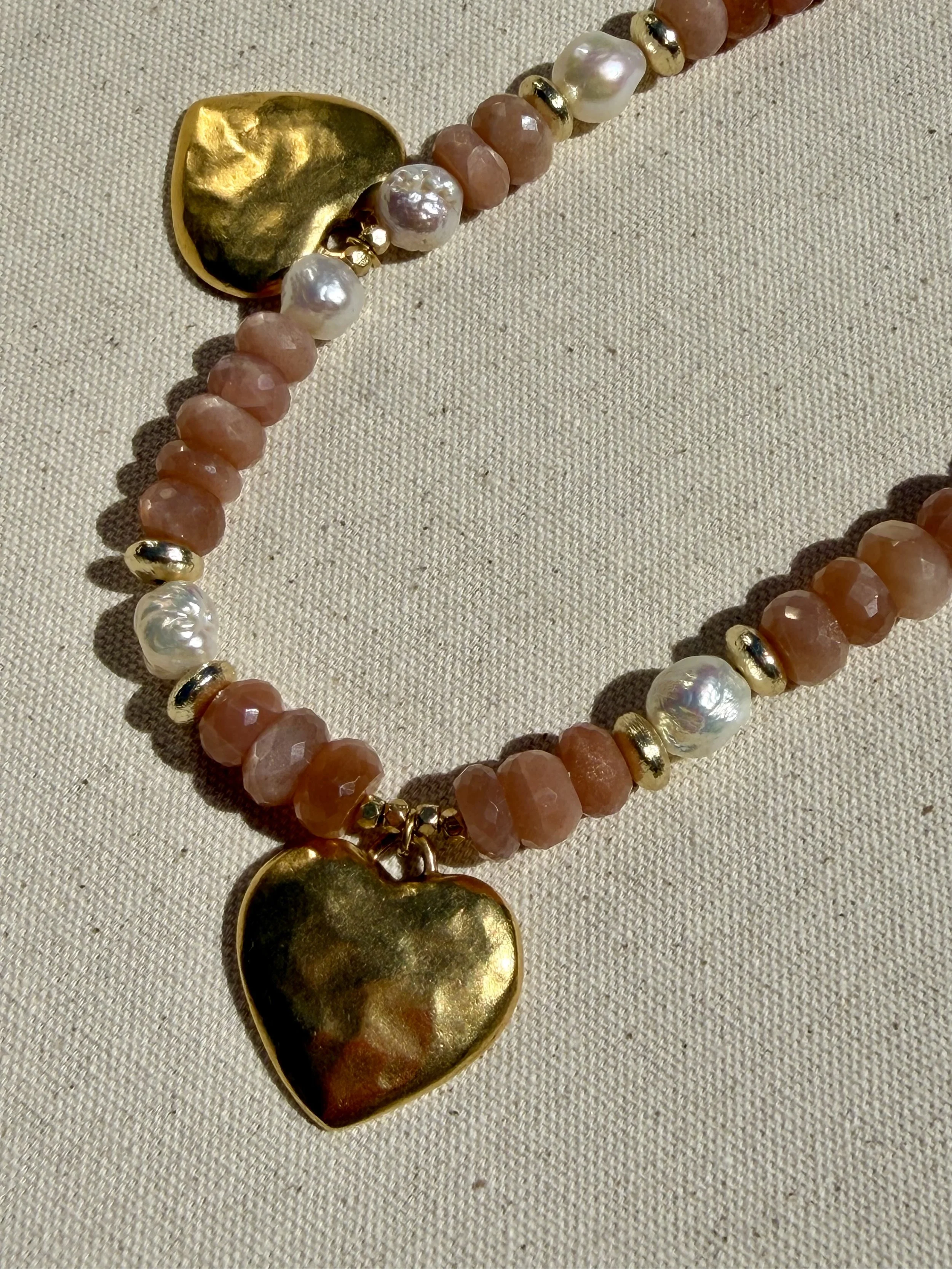 Peach Moonstone Heart Necklace