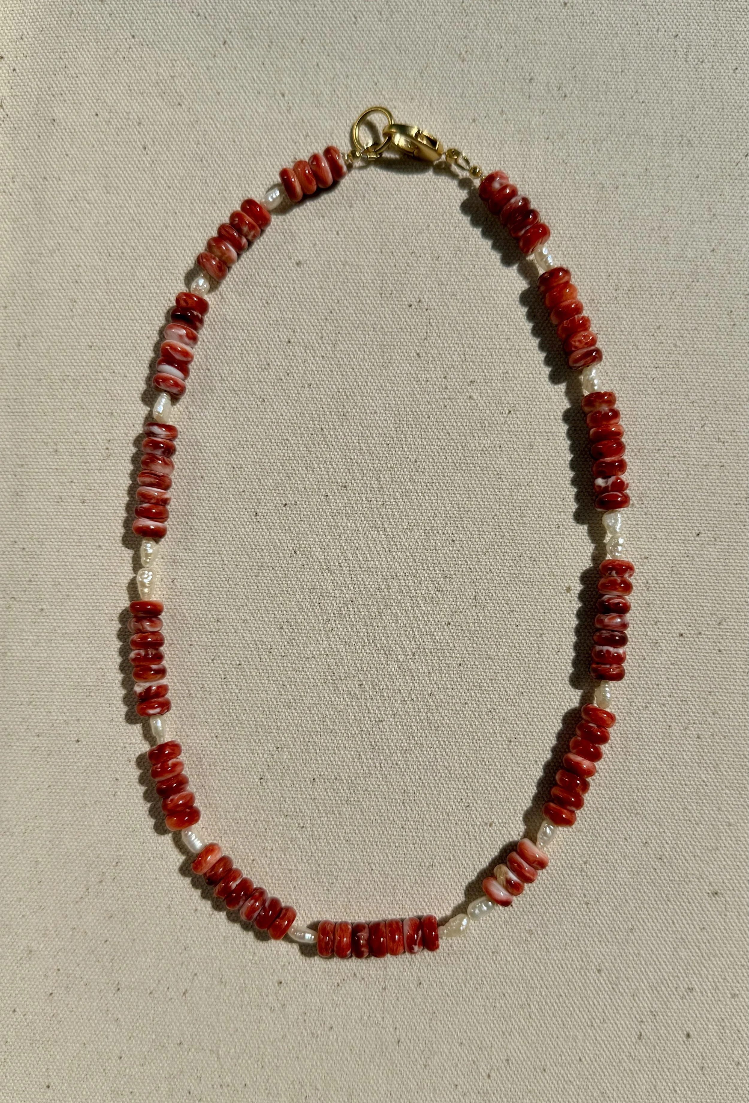 Spiny Oyster Shell + Rice Pearl Necklace