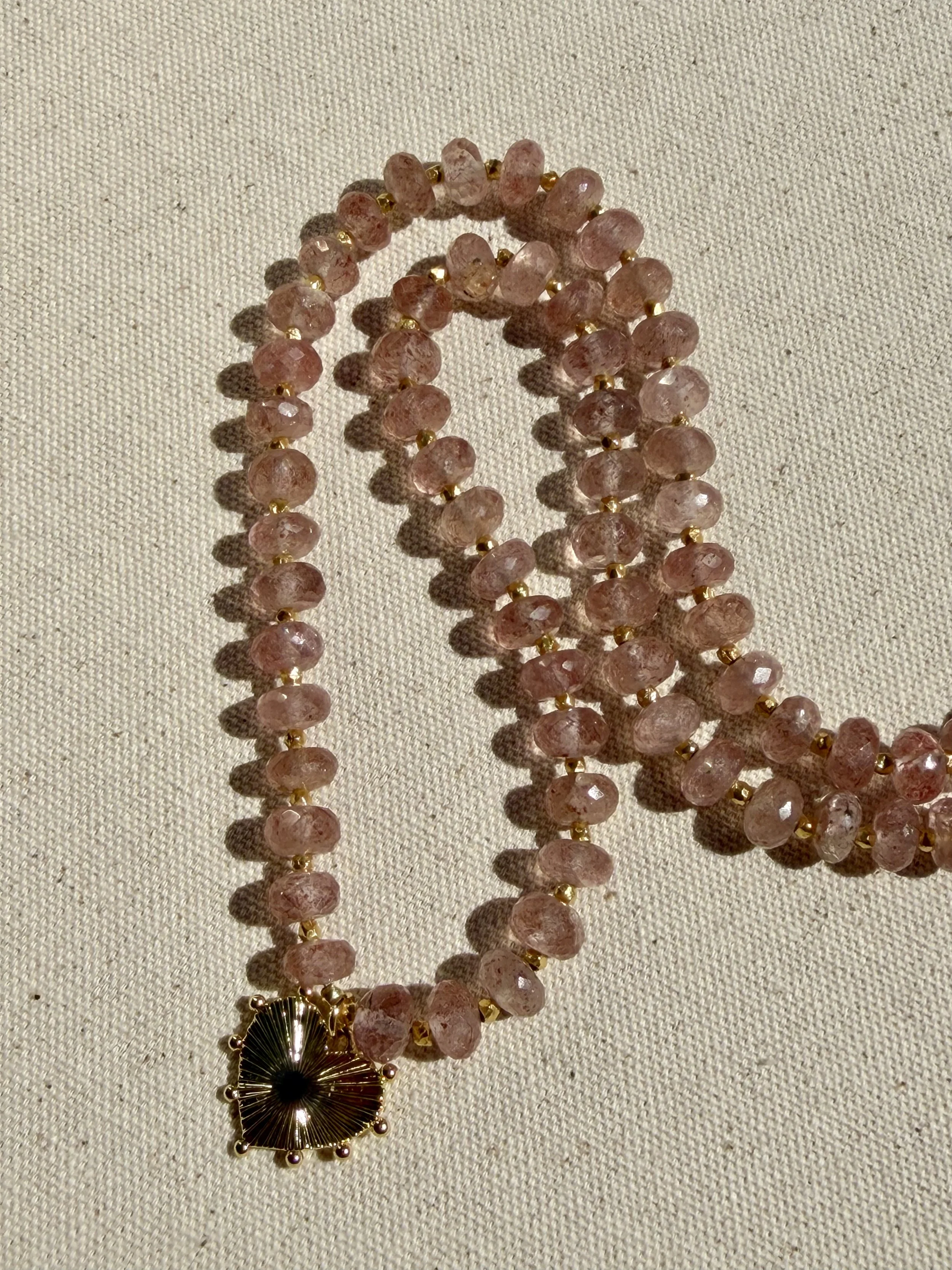 Strawberry Quartz + Heart Necklace