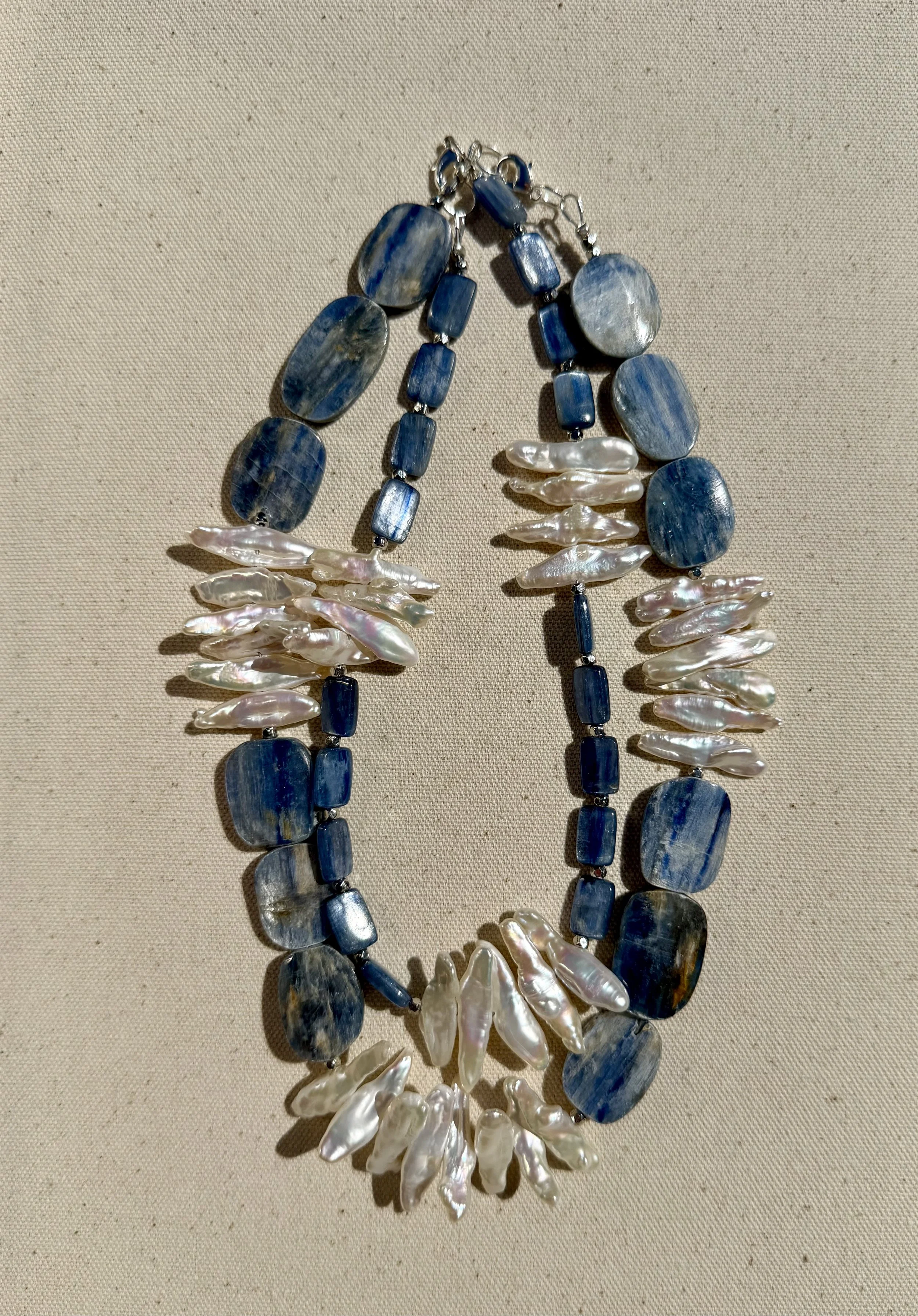Kyanite + Biwa Pearl Necklace