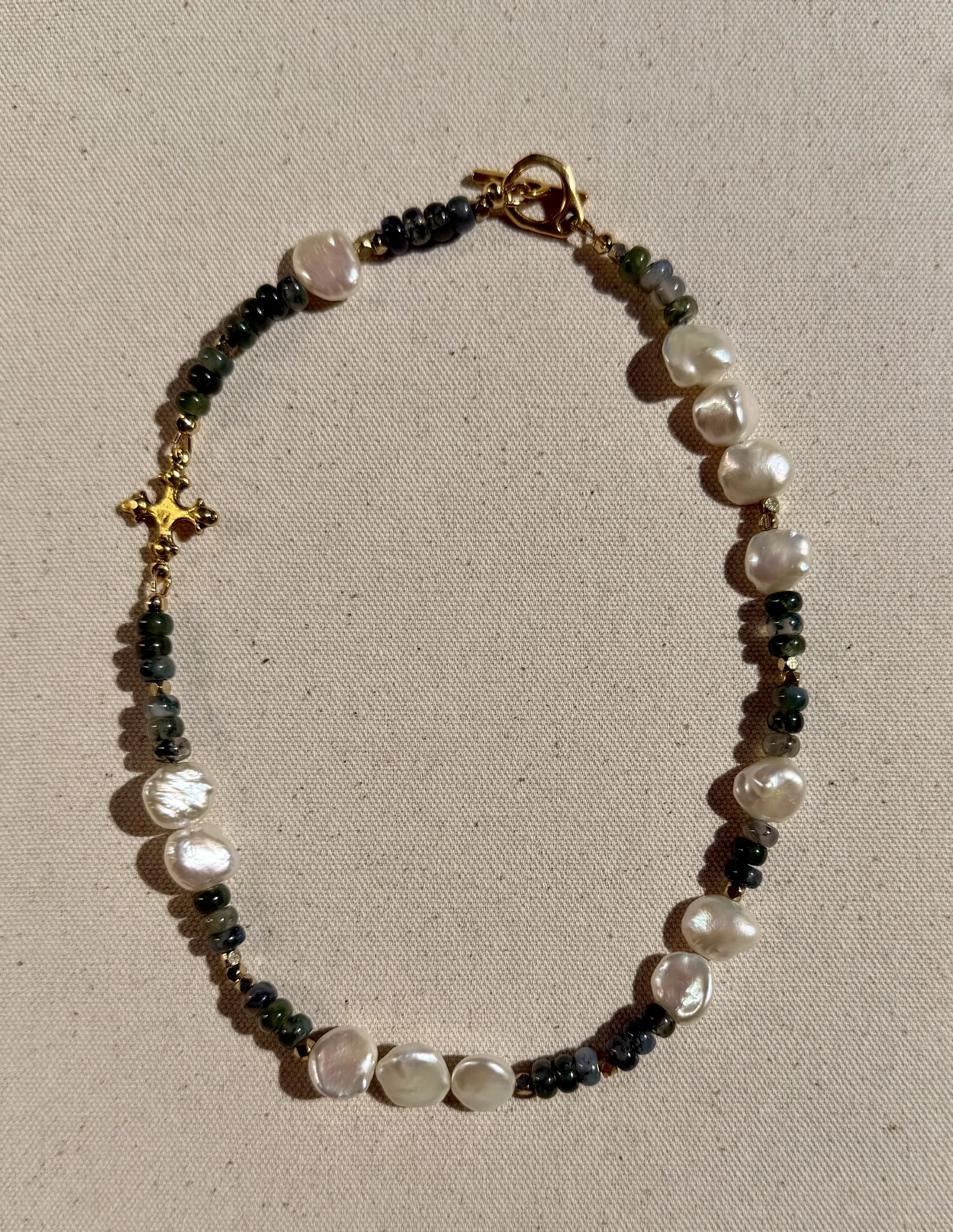 Moss Agate + Keshi Pearl Necklace