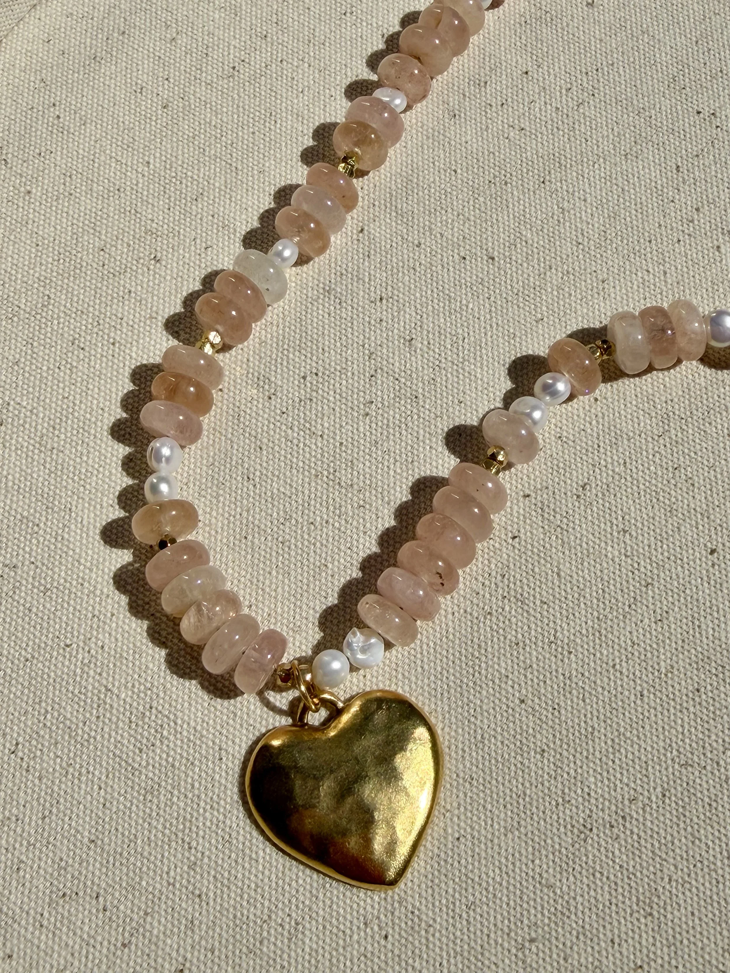 Morganite + Pearl Heart Necklace