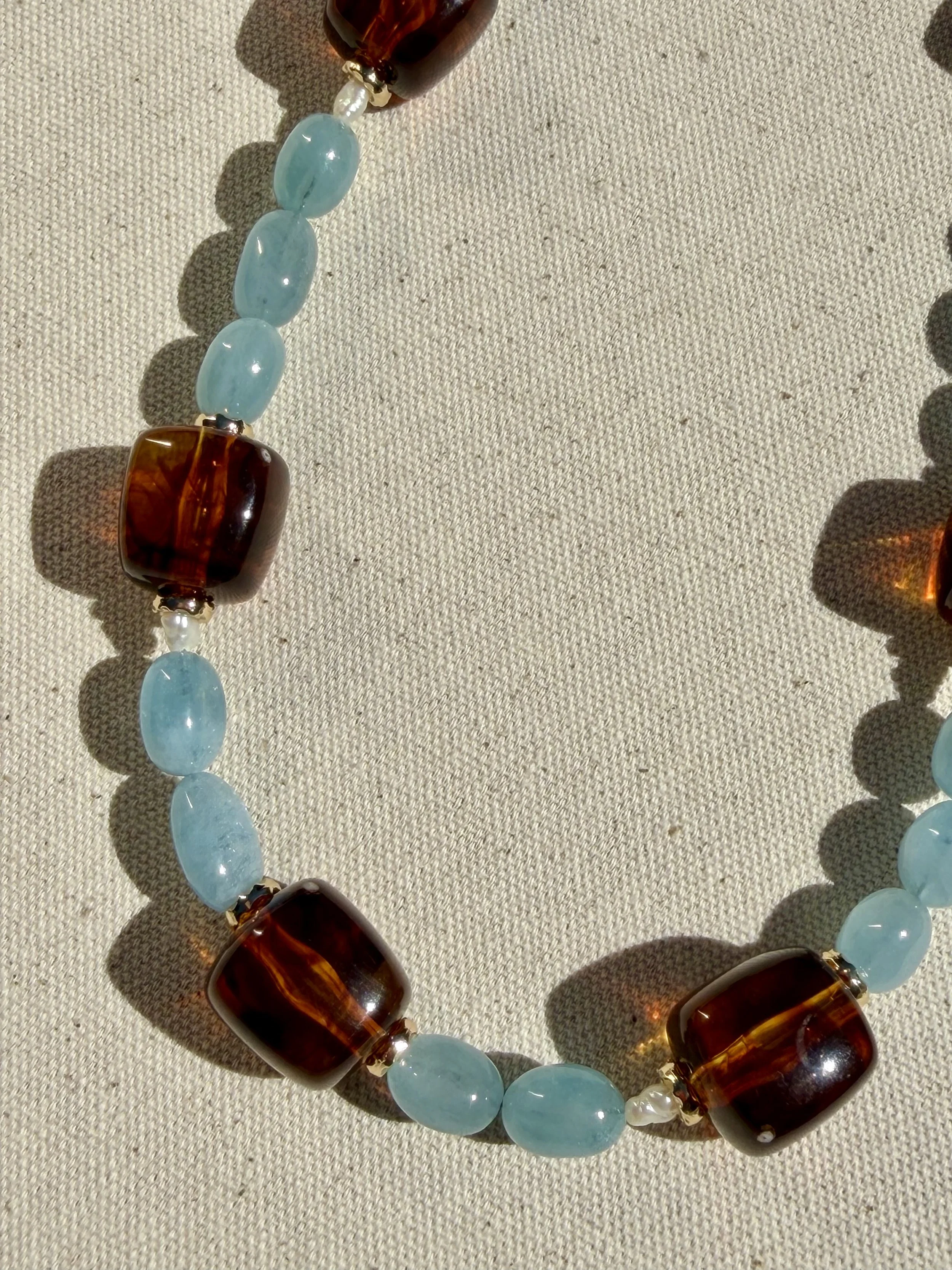 Aquamarine + Tortoiseshell Necklace