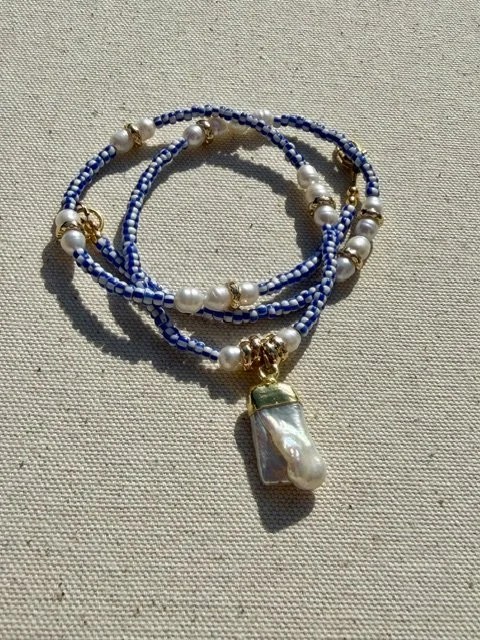 Venetian Trade Bead + Pearl Necklace