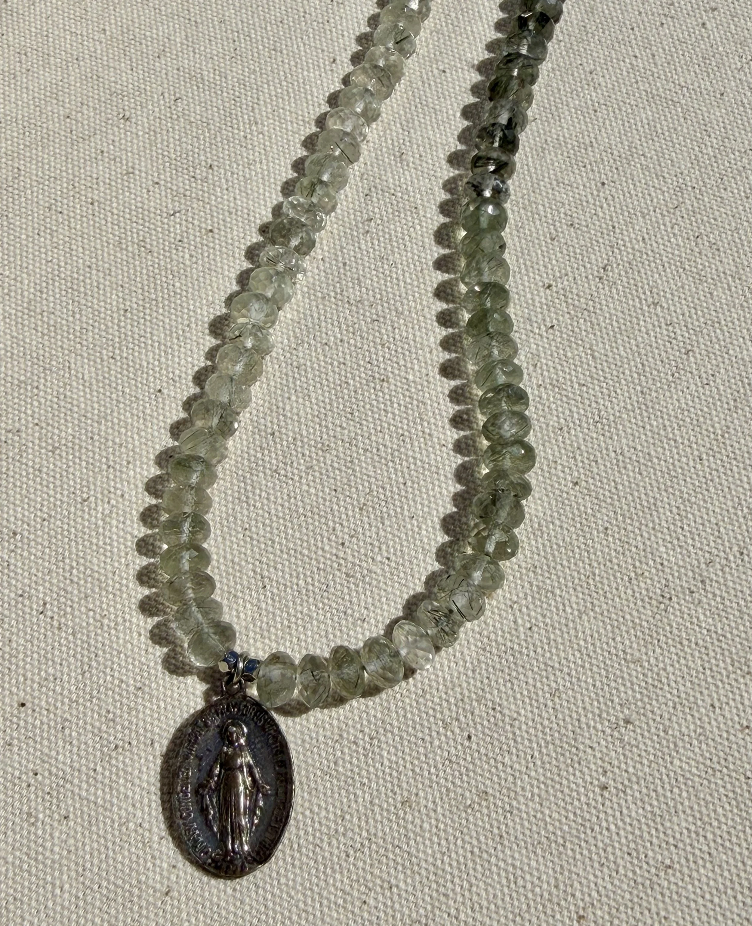 Ombré Tourmalinated Quartz + Antique Mary Medal Necklace