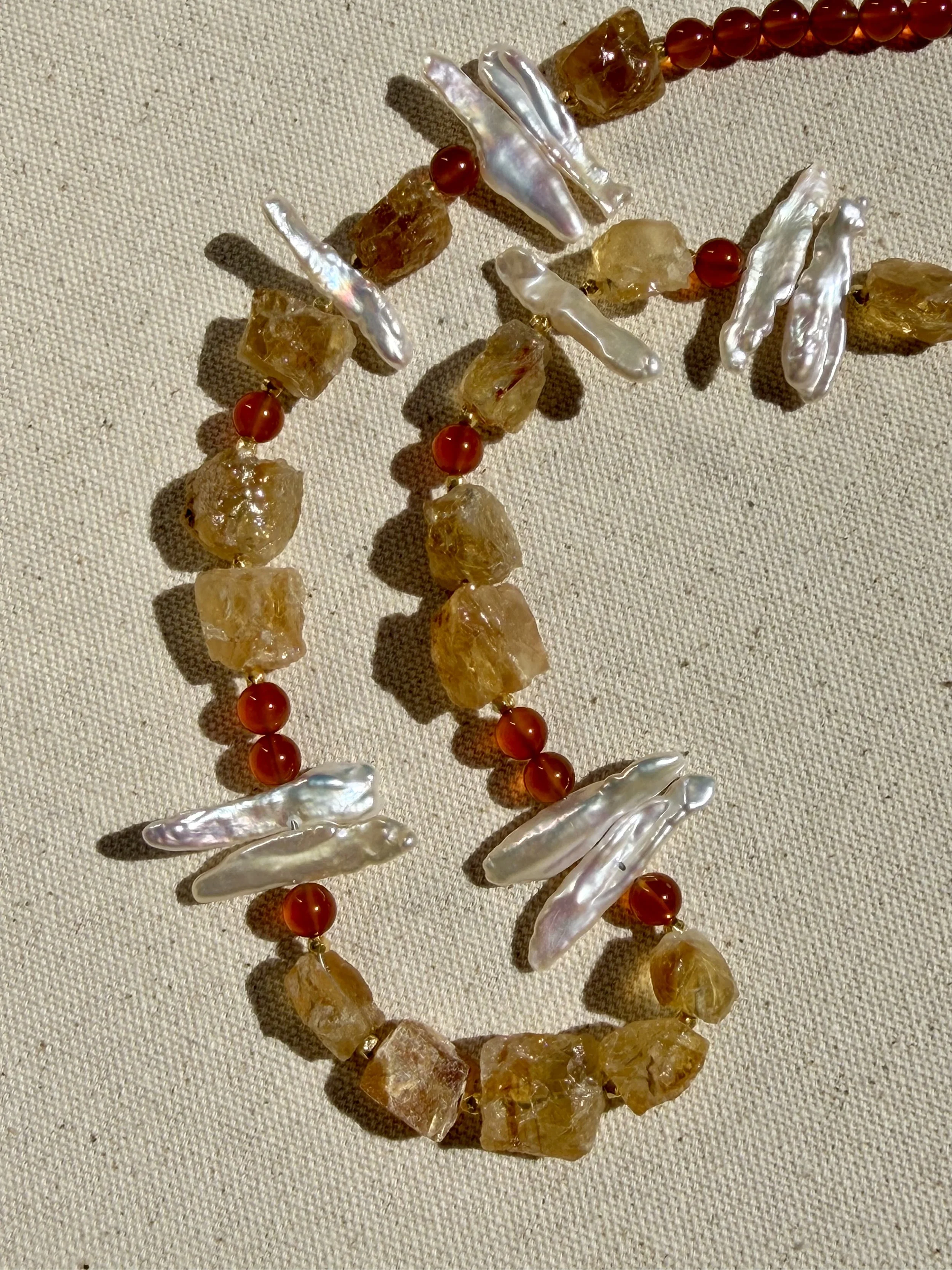 Citrine + Biwa Pearl Necklace