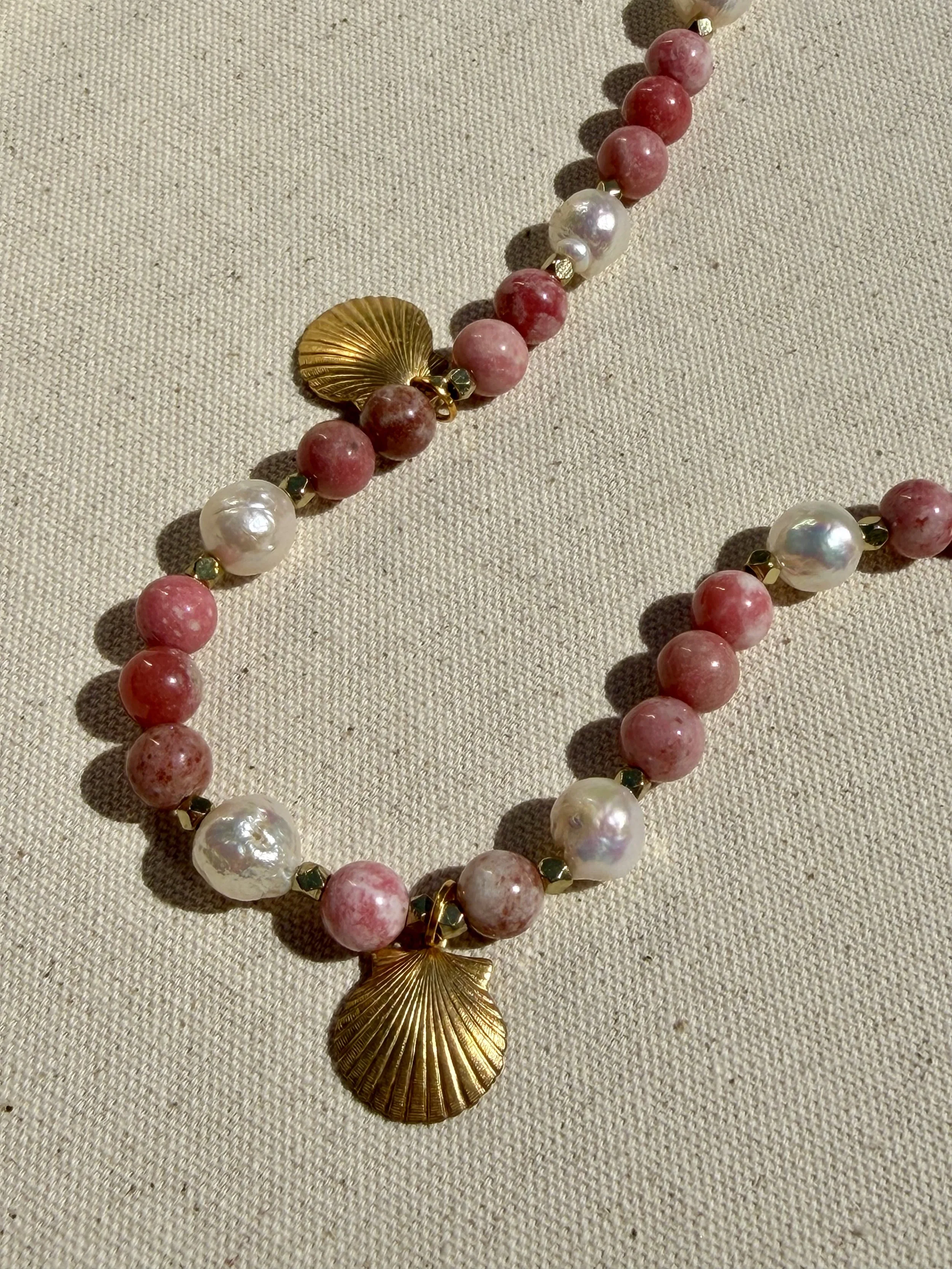Thulite + Pearl Shell Necklace