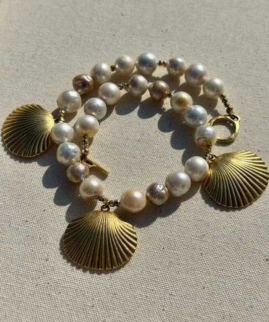 Golden Rose Pearl + Shell Necklace