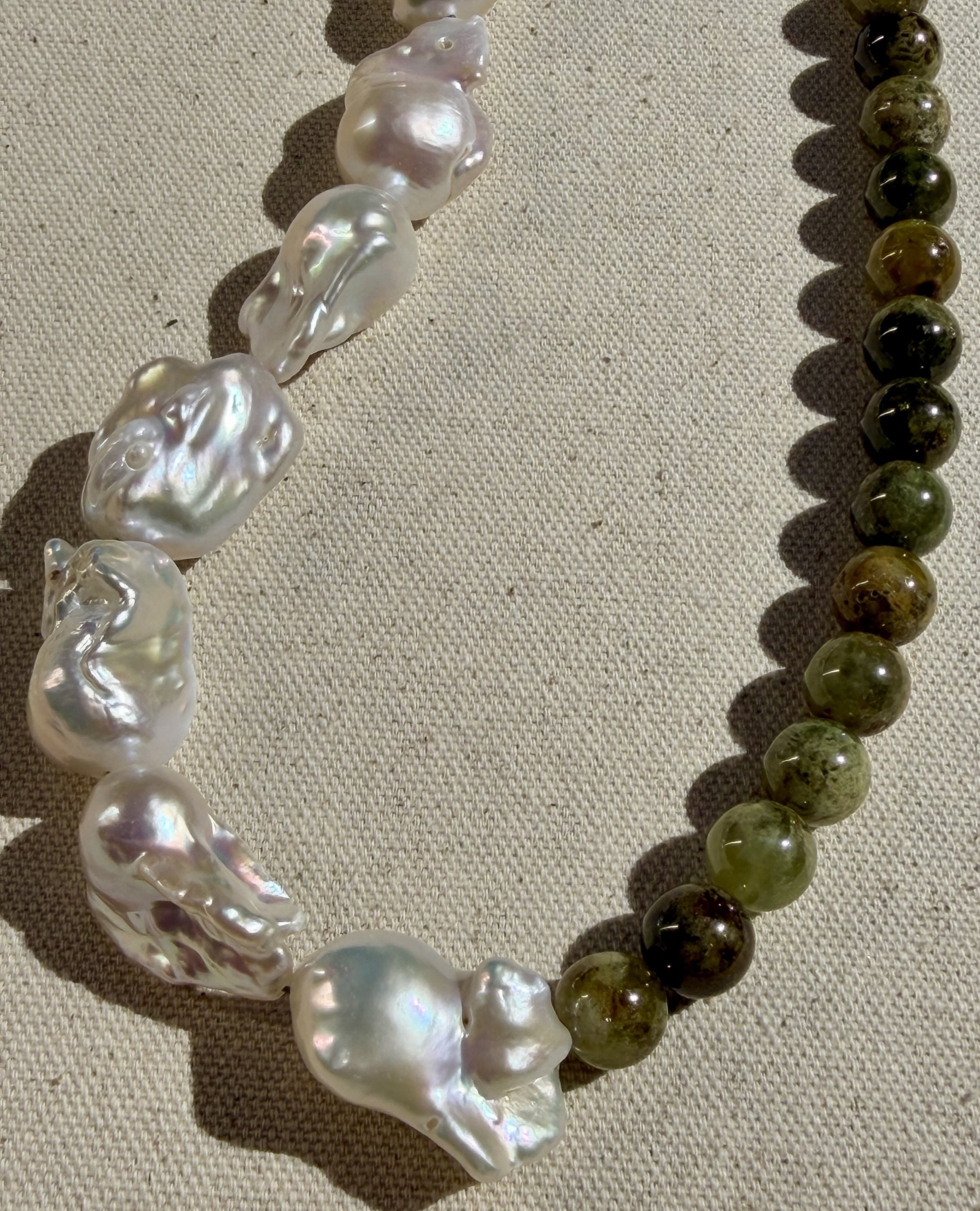 Green Garnet + Ultra Baroque Pearl Necklace