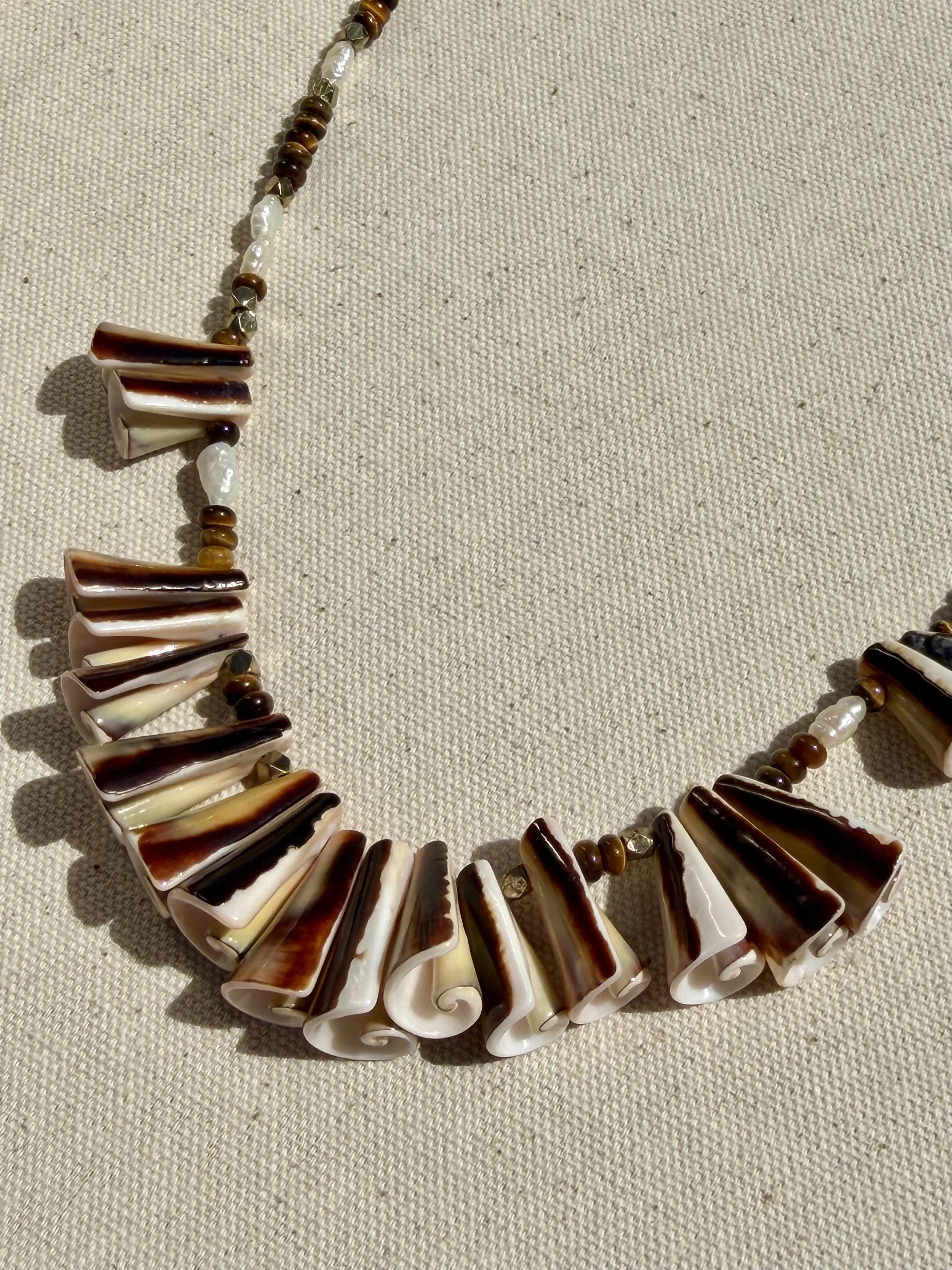 Vintage Shell + Japanese Rice Pearl Necklace