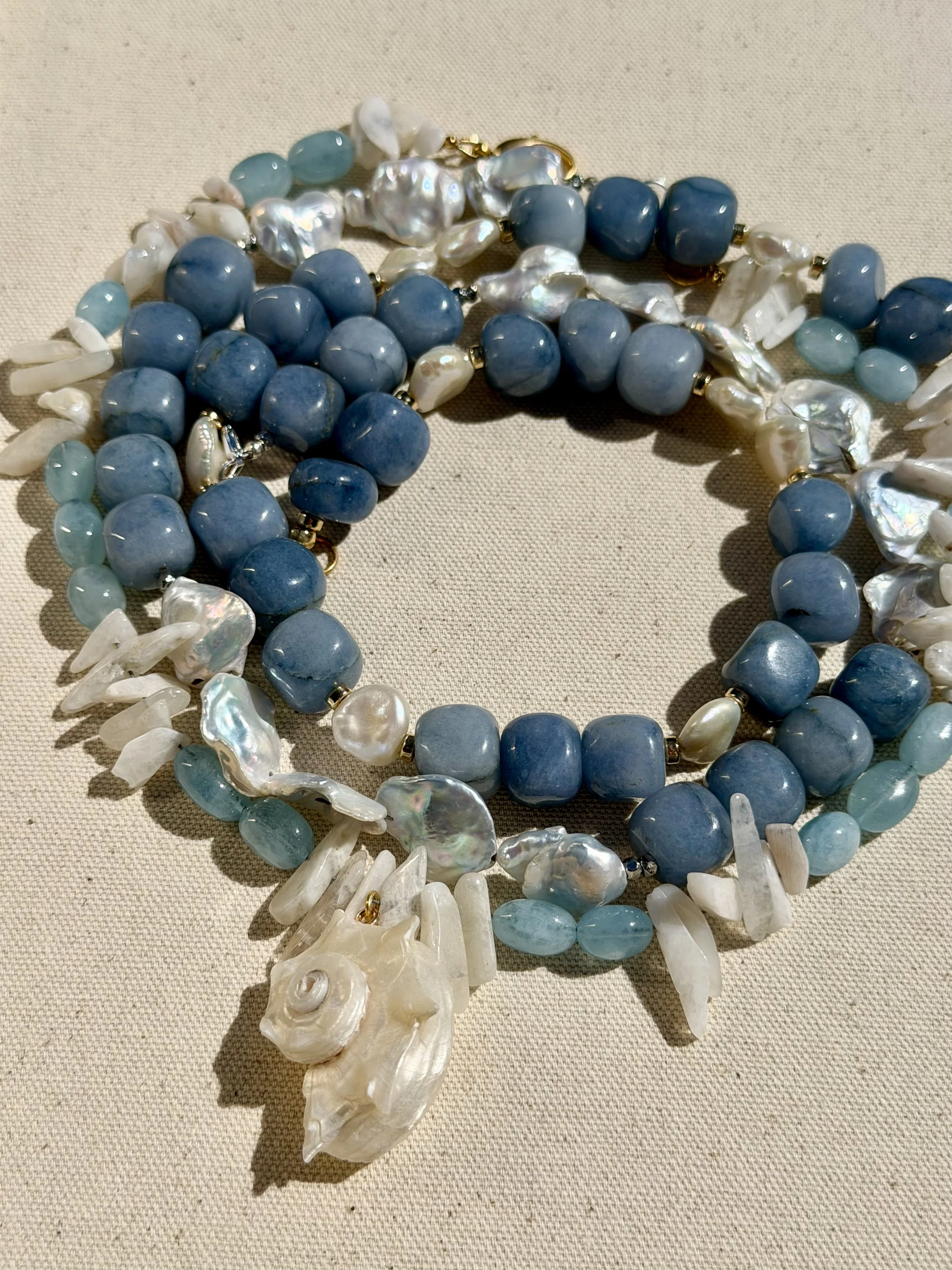 Blue Angelite + Keshi Pearl Necklace