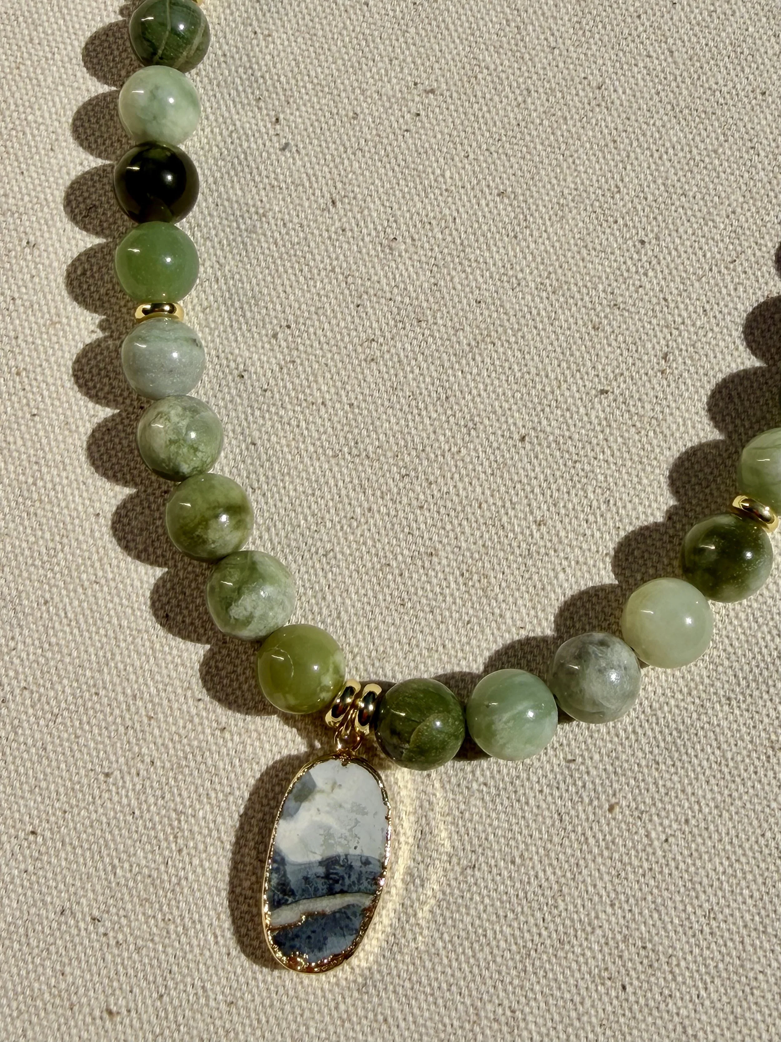 Serpentine + Jasper Pendant Necklace