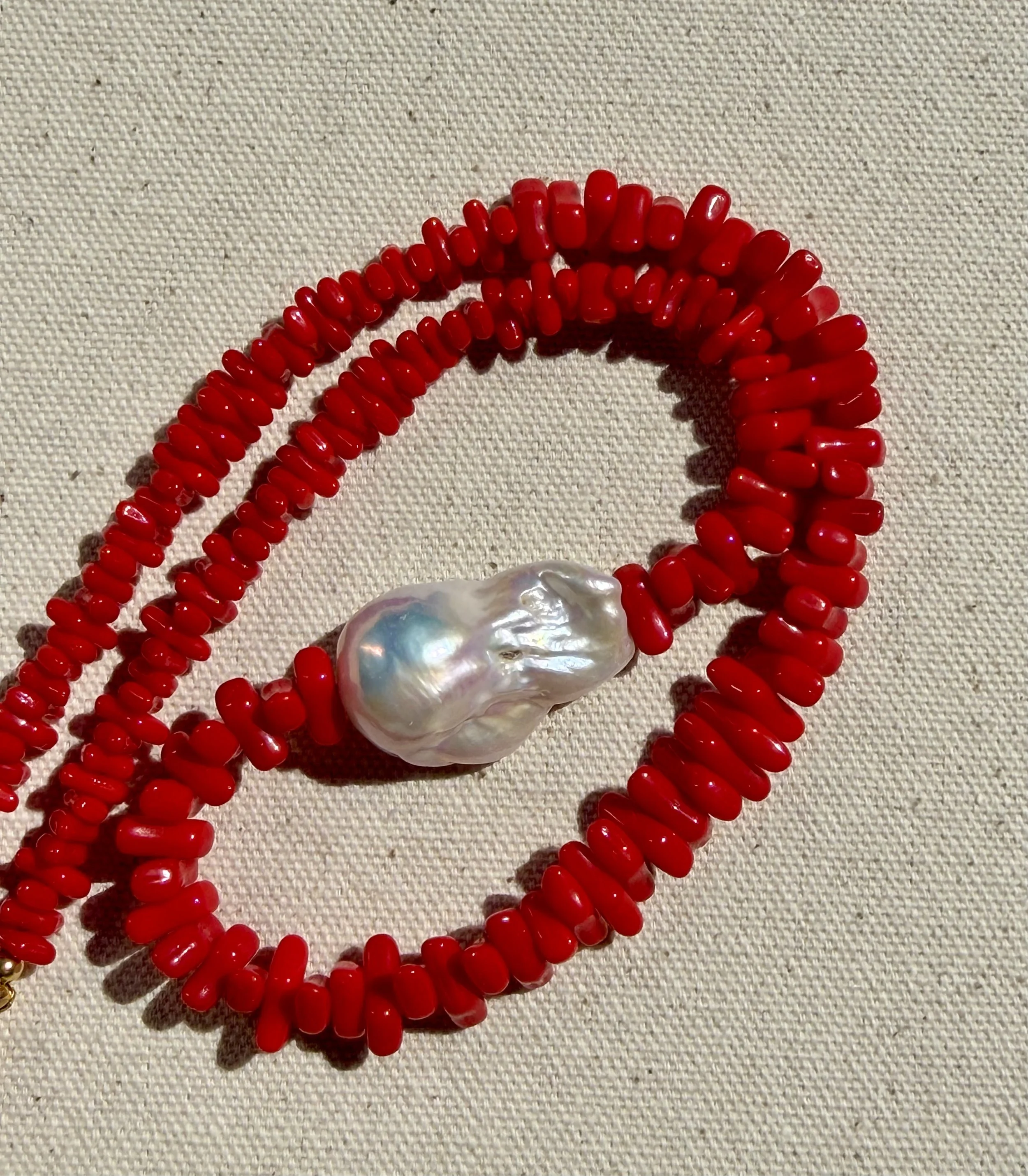 Vintage Glass Coral + Baroque Pearl Necklace