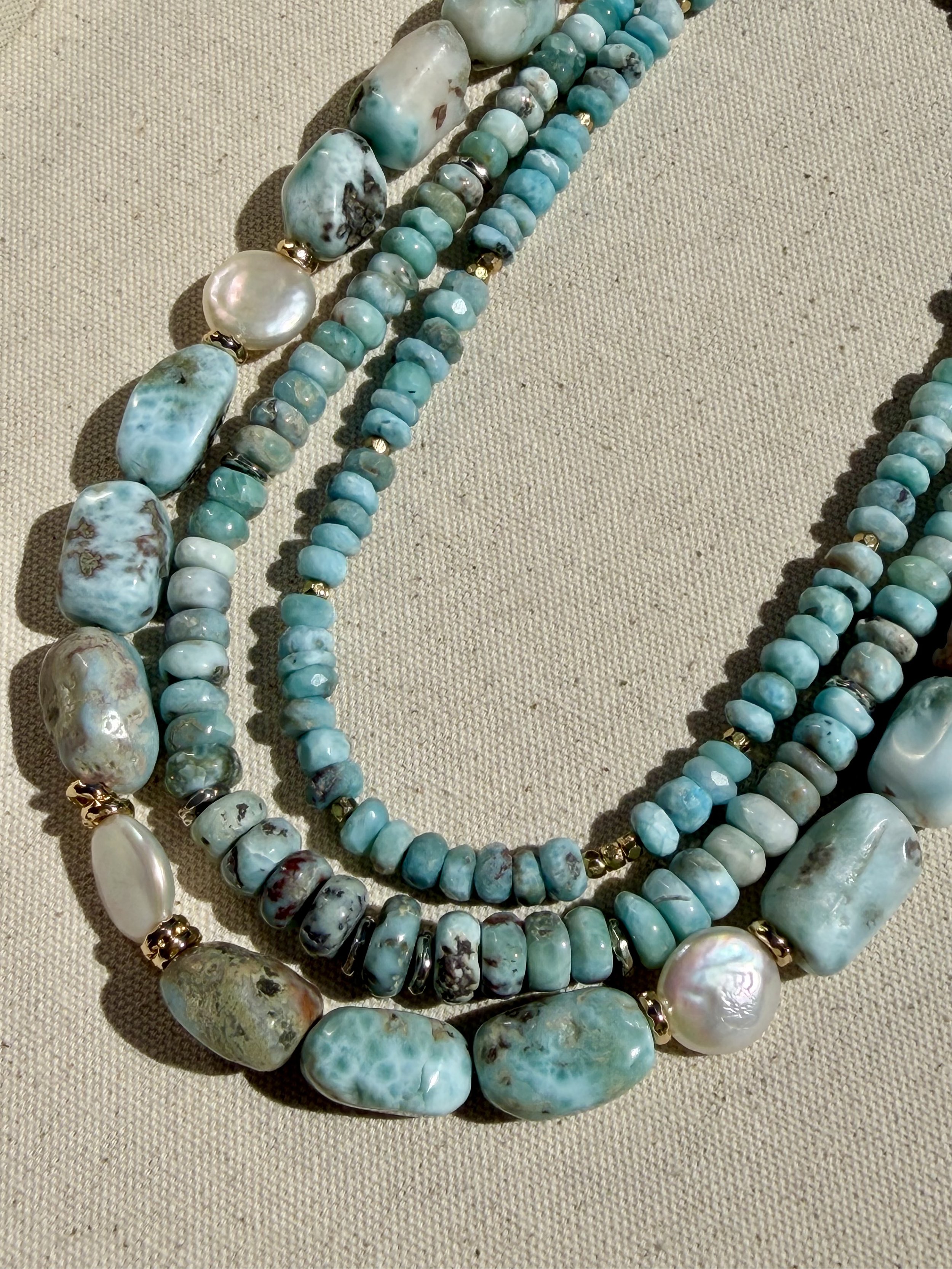 Larimar + Coin Pearl Necklace