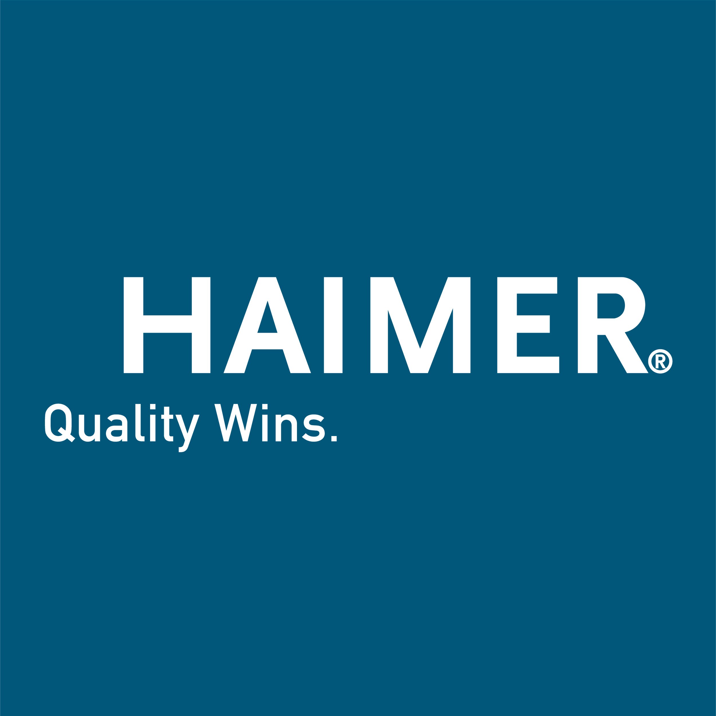 The image features part of a logo with the text 'HAMER' and a slogan underneath that says 'Quality Wins.' The background color is a shade of blue.
