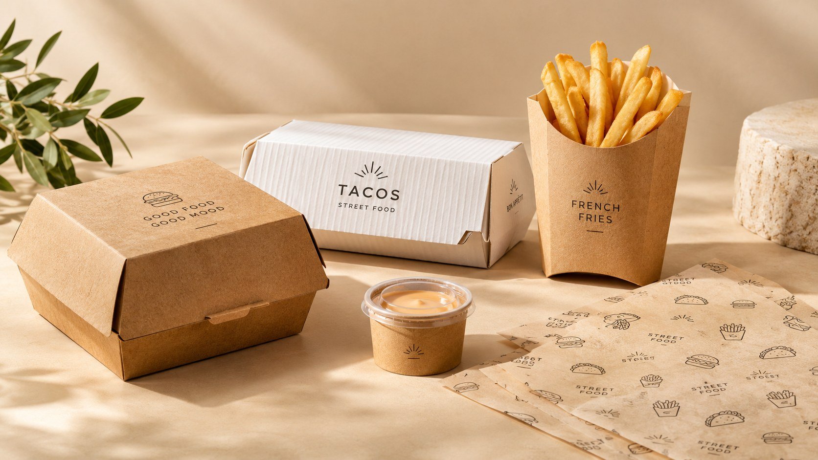 Boîtes burger et tacos en carton kraft pour la restauration rapide — Le Comptoir K&Y