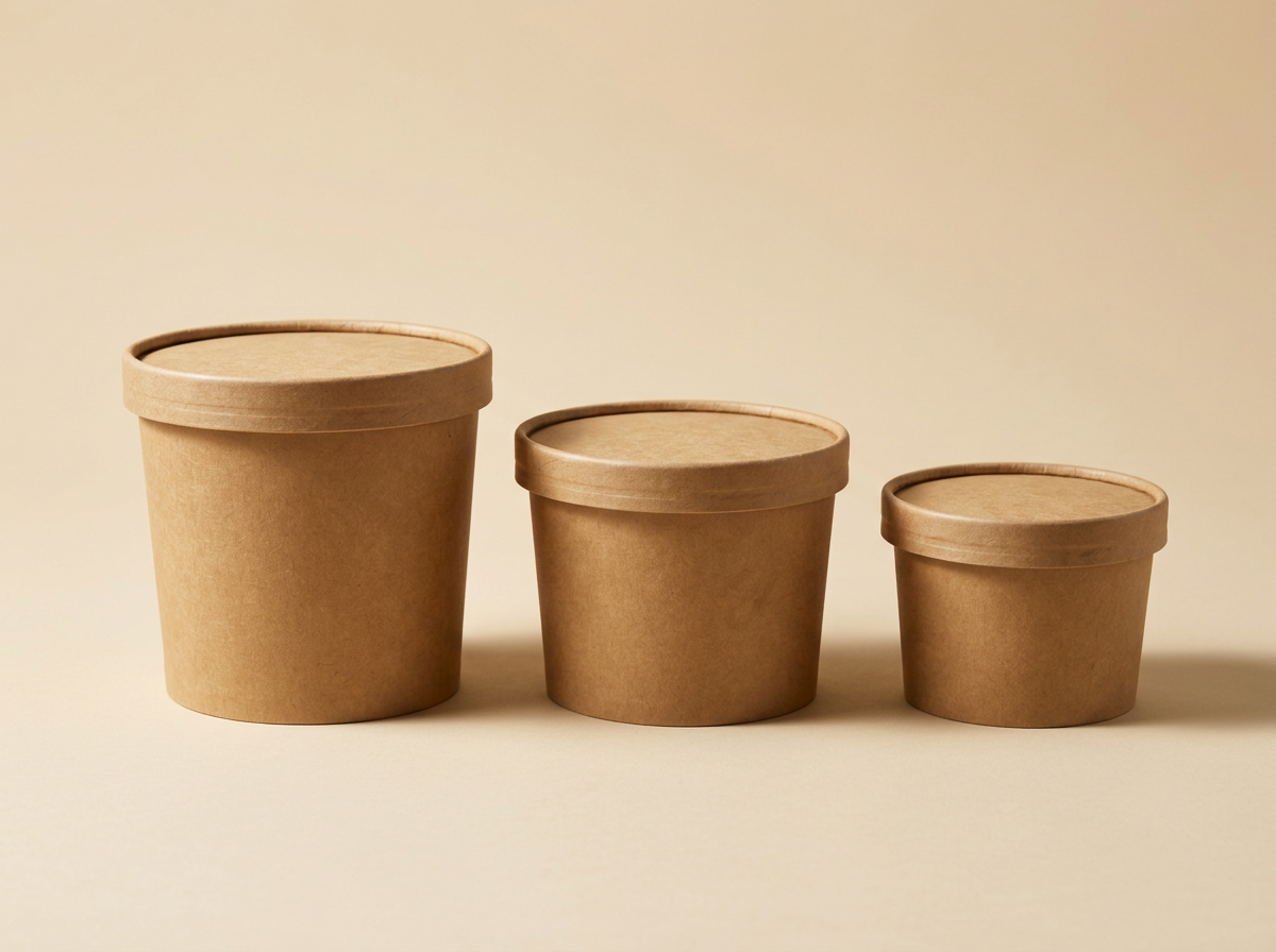 Trois pots alimentaires en carton kraft avec couvercle, trois contenances