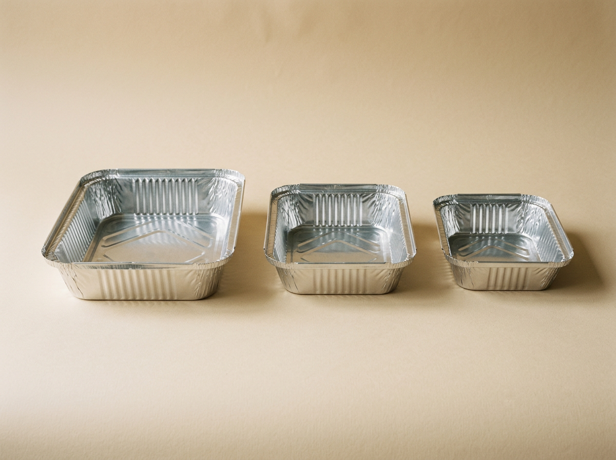 Trois barquettes aluminium rectangulaires de tailles différentes